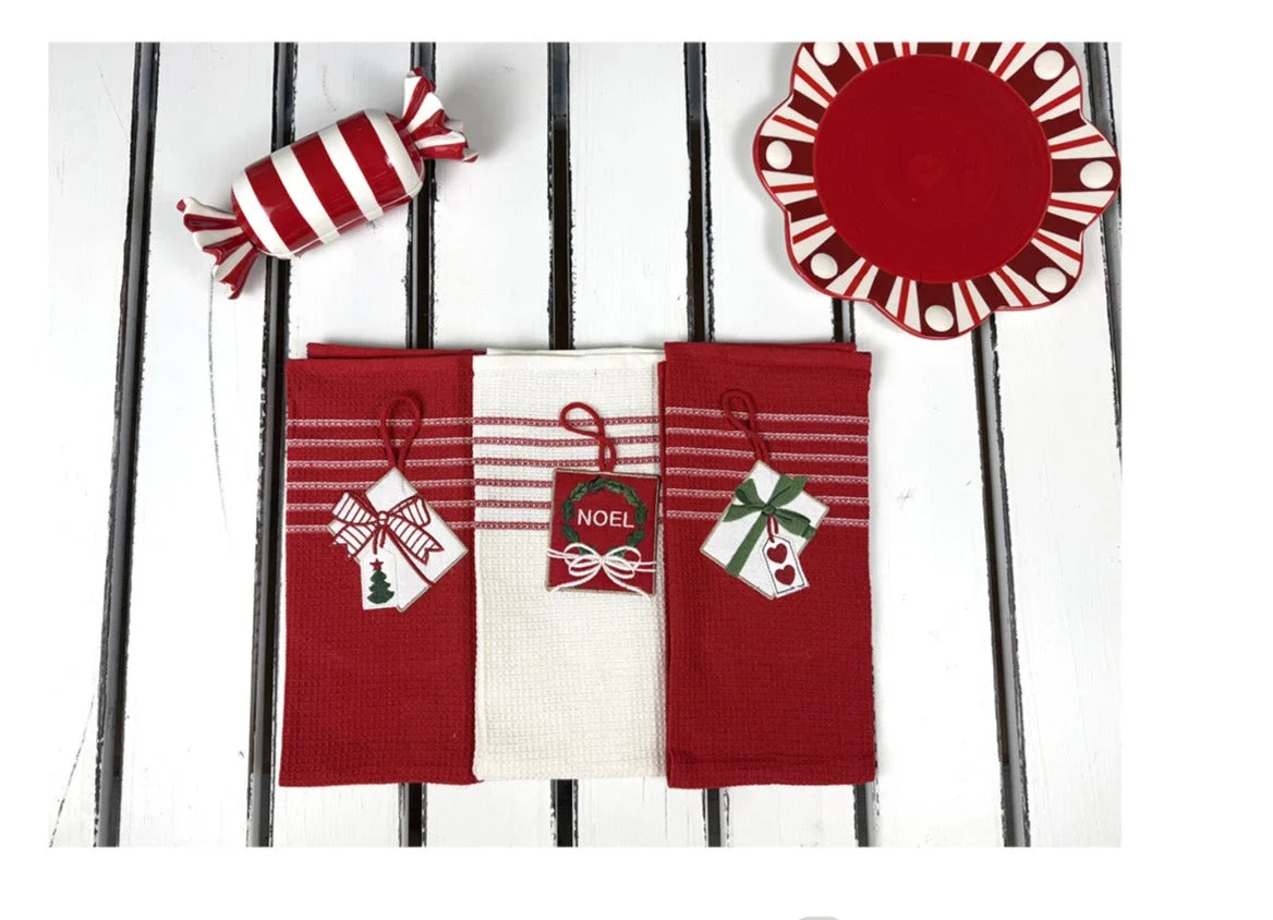 Preziosa Home Set 3 Pz Strofinacci Natale Sommaruga Ass. Nidone Ricamati 50 x 70 Cm Bianco Rosso 1 Pz