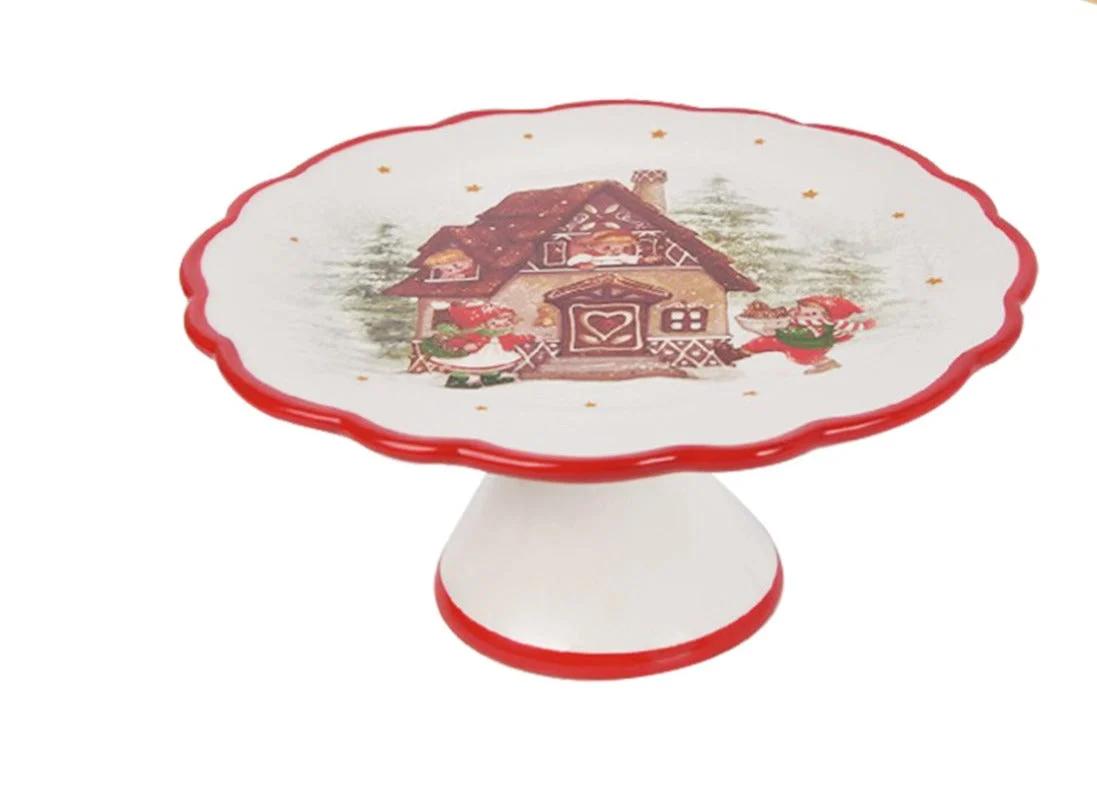 Preziosa Luxury Home Alzatina Natale Ceramica con Bordo Ondulato Rotonda D 21,6 Cm H 9,6 Cm Rosso