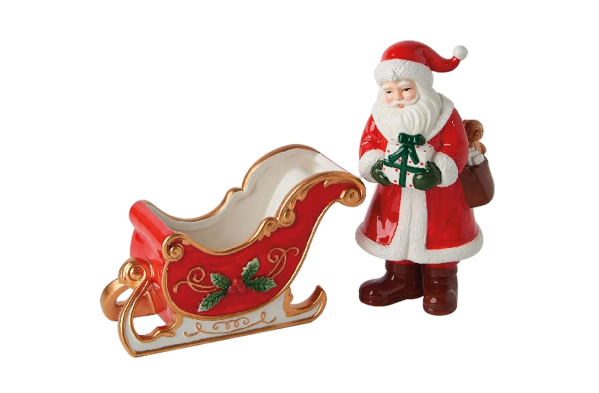 Preziosa Luxury Home Babbo Natale con Slitta 20,5 x 8,5 x 12,8 Cm Ceramica Rosso