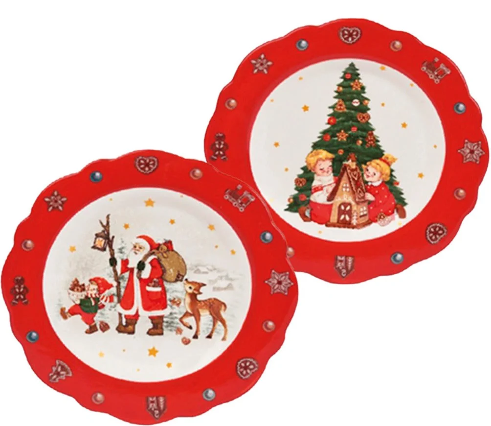 Preziosa Luxury Home Piatto Dolce Natale Ceramica con Bordo Ondulato Ass. D 20,4 Cm H 2,5 Cm Rosso 1 Pz