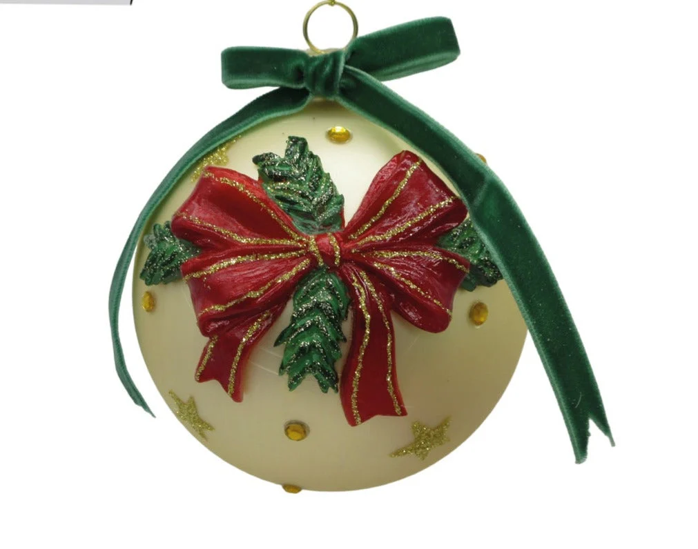 Preziosa Luxury Home Sfera Natale in Vetro Champagne Opaco e Fiocco Velluto 12 Cm