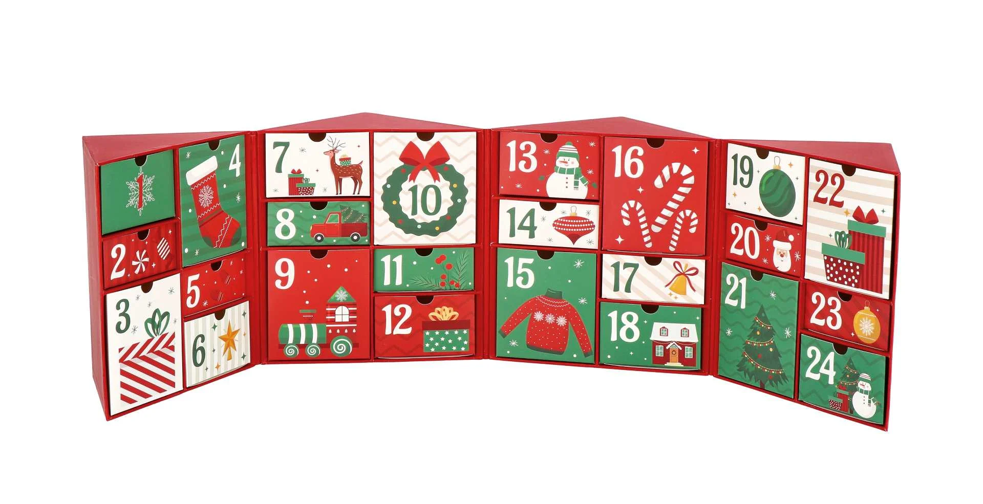 Ad Trend Calendario Avvento di Natale Cartone 24 x 17 H 33 Cm Rosso Verde