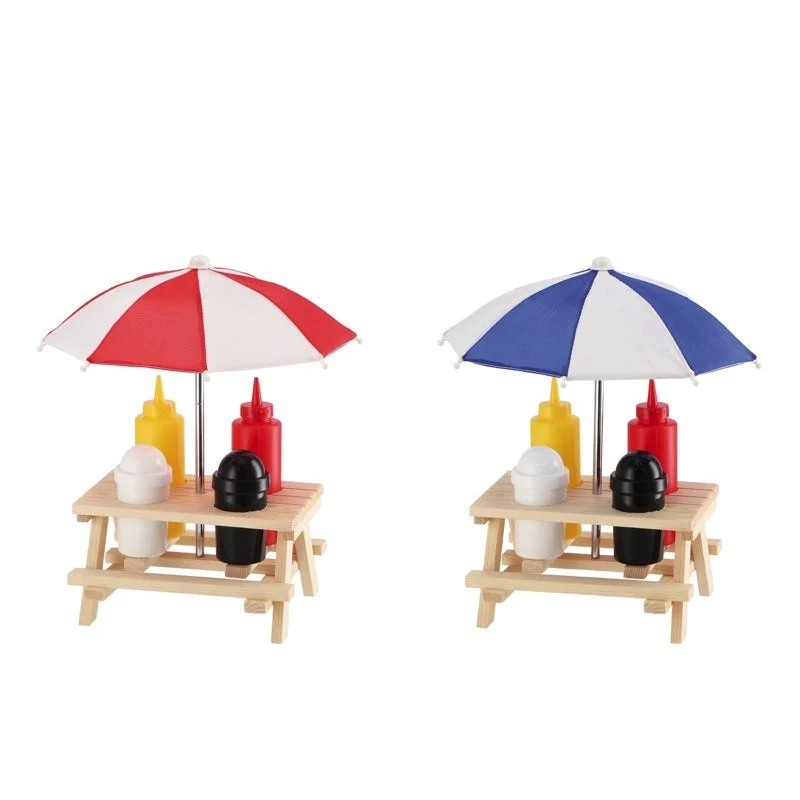Ad Trend Menage per Salse, Sale e Pepe 19 x 17 Cm H 11 Cm Ombrellino Bianco Rosso o Blu 1 Pz