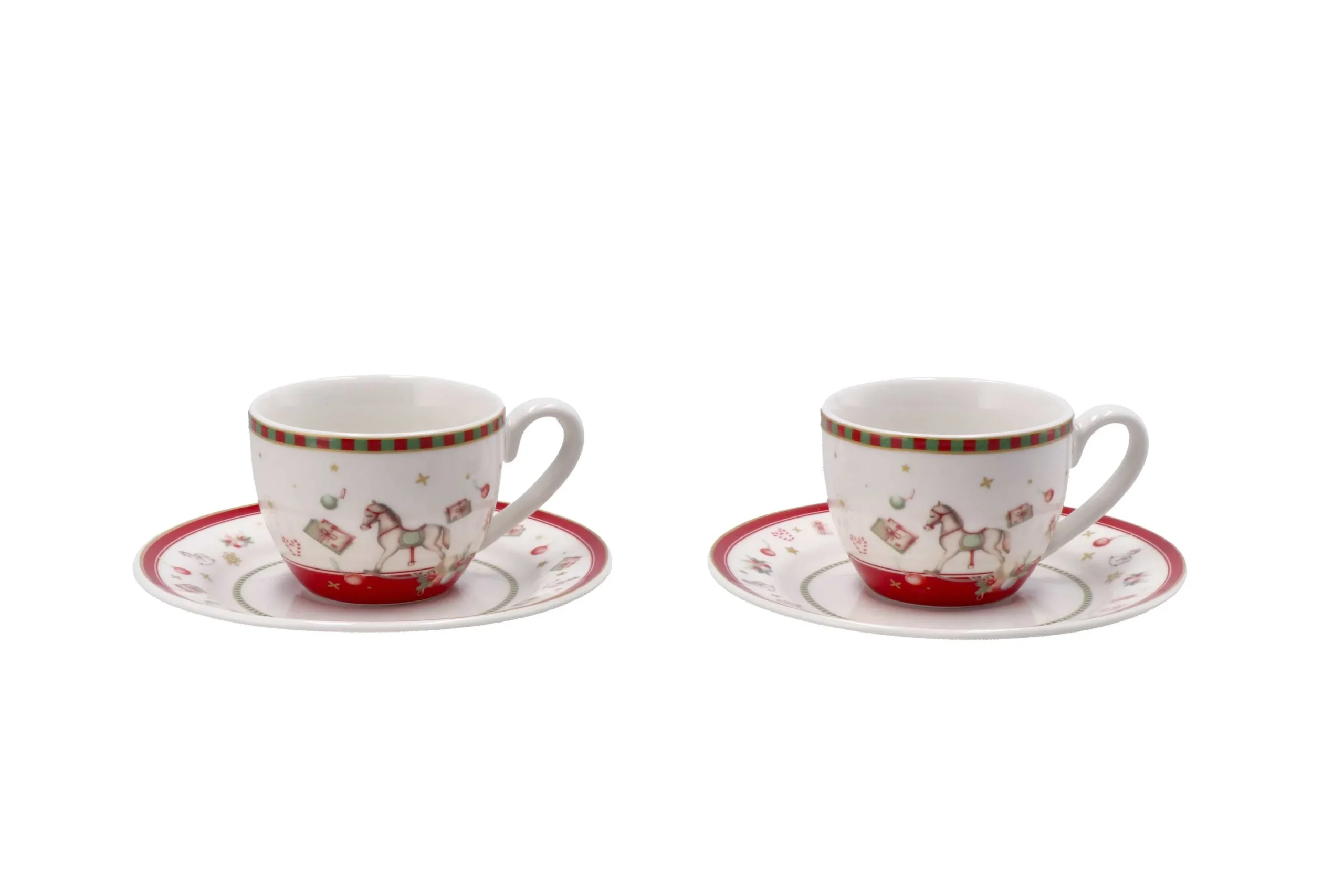 Ad Trend Servizio 2 Tazzine Caffè di Natale Porcellana D 6 Cm H 5 Cm Rosso Bianco