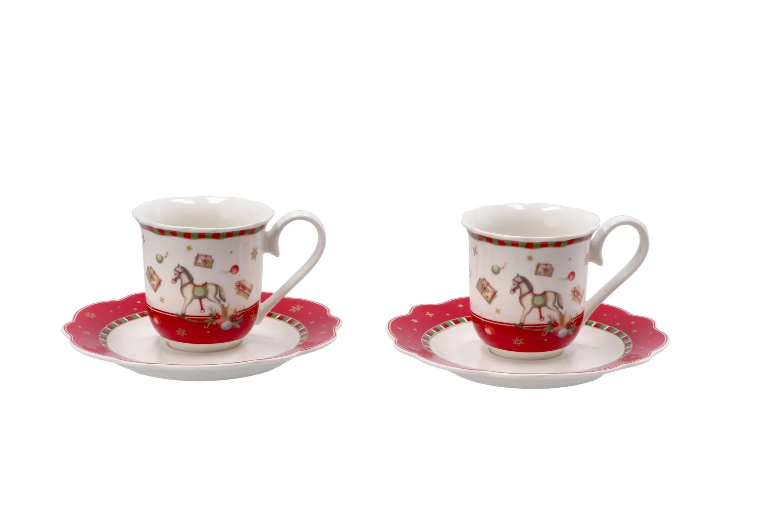 Ad Trend Servizio 2 Tazzine Caffè di Natale Porcellana D 6 Cm H 6 Cm Rosso Bianco