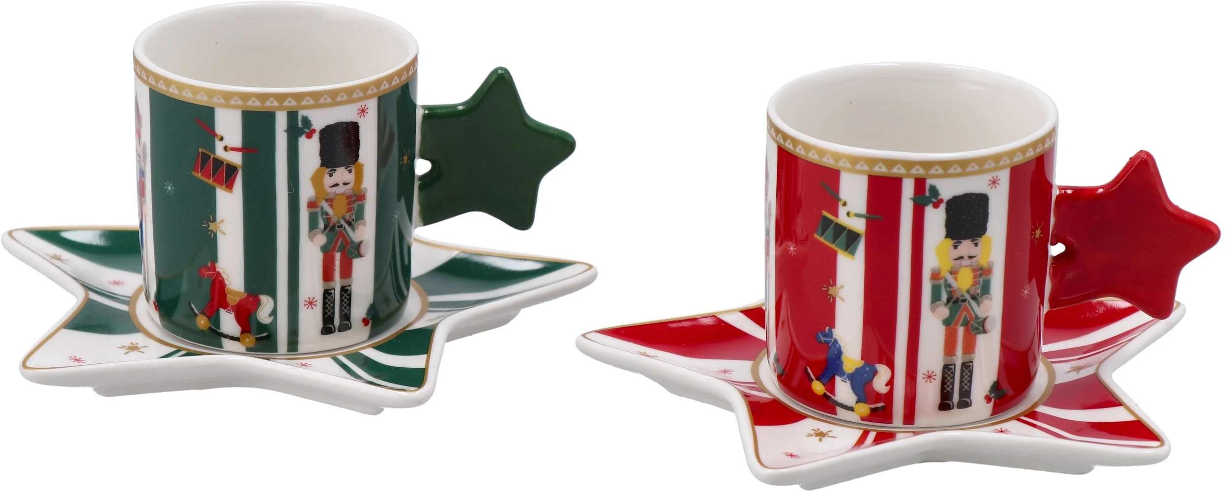 Ad Trend Set 2 Tazzine con Piattino di Natale Porcellana Ass. Rosso Bianco Verde 1 Pz