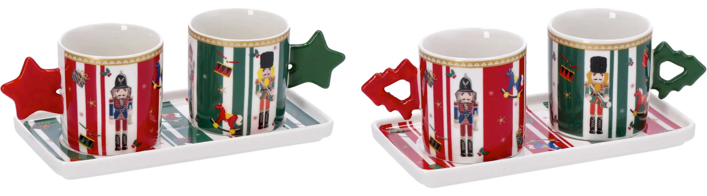 Ad Trend Set 2 Tazzine con Vassoio di Natale Porcellana Ass. Rosso Bianco Verde 1 Pz