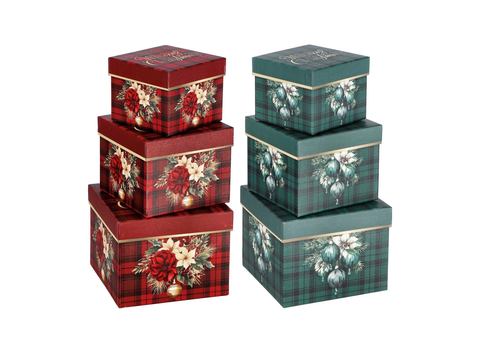 Ad Trend Set 3 Scatole Quadrate di Natale Cartone Ass. Rosso o Verde 1 Pz