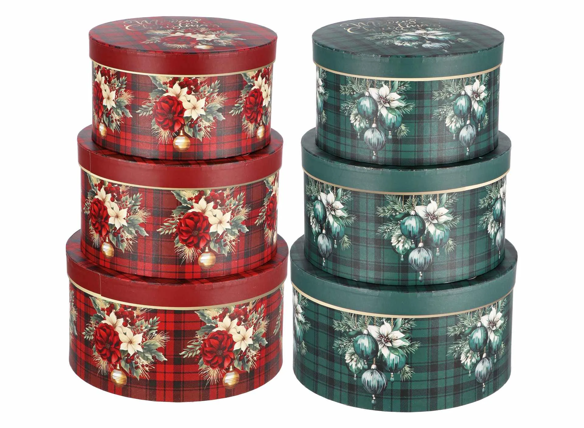 Ad Trend Set 3 Scatole Tonde di Natale Cartone Ass. Rosso o Verde 1 Pz