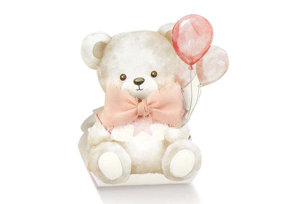 Scotton Scatola Portaconfetti 60 x 45 x 110 Mm Baby Orsetto Rosa Palloncini 10 Pz