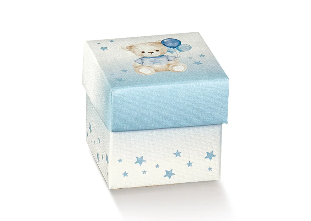 Scotton Scatola Portaconfetti con Coperchio 50 x 50 x 50 Mm Baby Orsetto Azzurro 10 Pz