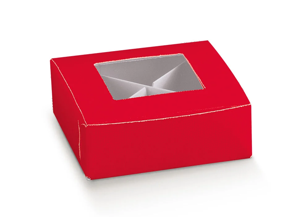 Scotton Scatola Portaconfetti con Finestra Pla 80 x 80 x 30 Mm Lino Rosso 10 Pz