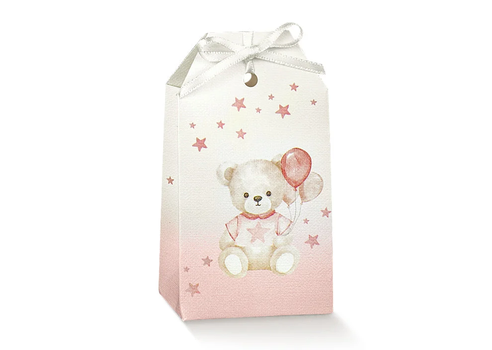 Scotton Tag Portaconfetti 55 x 35 x 100 Mm Baby Orsetto Rosa Palloncini 10 Pz