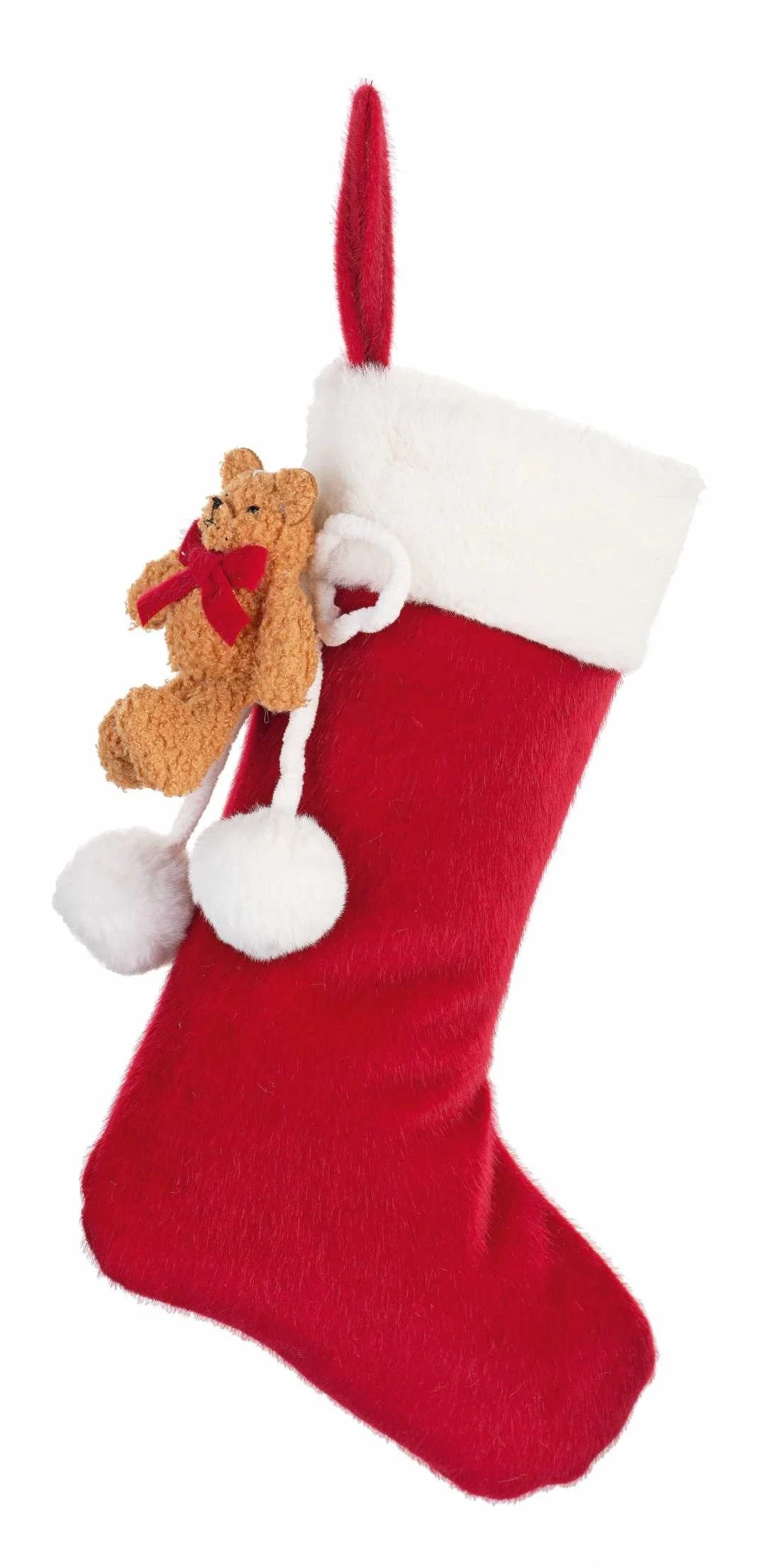Tono Su Tono Calza di Natale con Orsetto 400 Mm Pelliccia Rosso Bianco