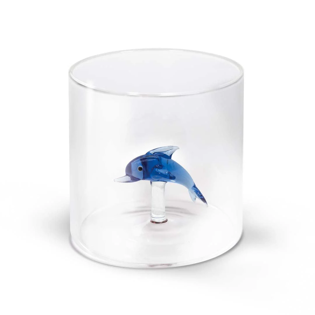 WD LifeStyle Bicchiere Vetro Borosilicato Cc 250 ml Decoro Delfino