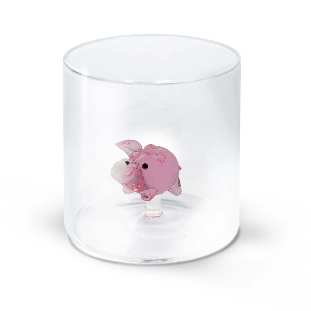 WD LifeStyle Bicchiere Vetro Borosilicato Cc 250 ml Decoro Maialino