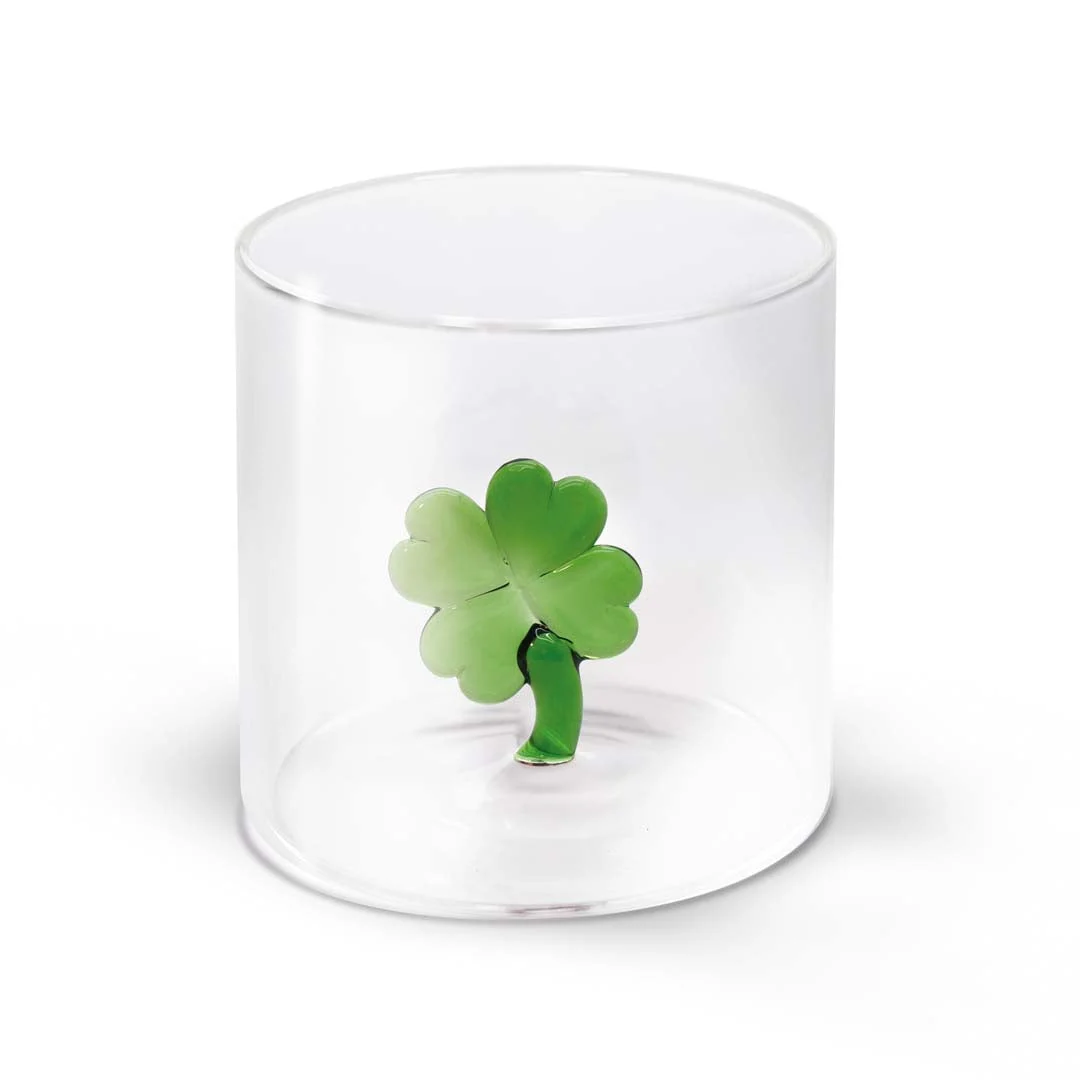 WD LifeStyle Bicchiere Vetro Borosilicato Cc 250 ml Decoro Quadrifoglio