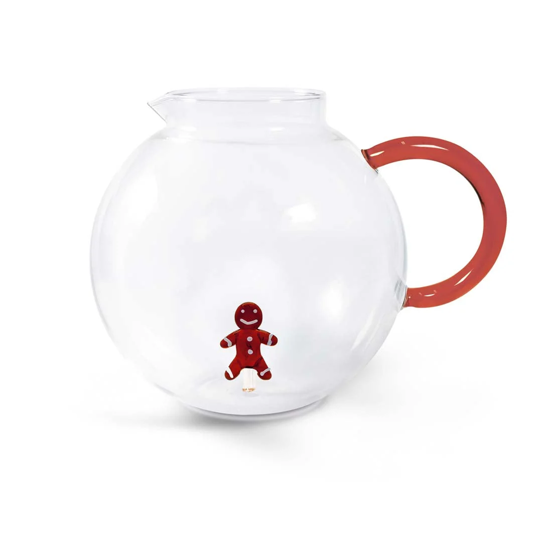 WD LifeStyle Brocca Vetro Borosilicato Cc 1,7 Lt Decoro Omino Pan di Zenzero Natale