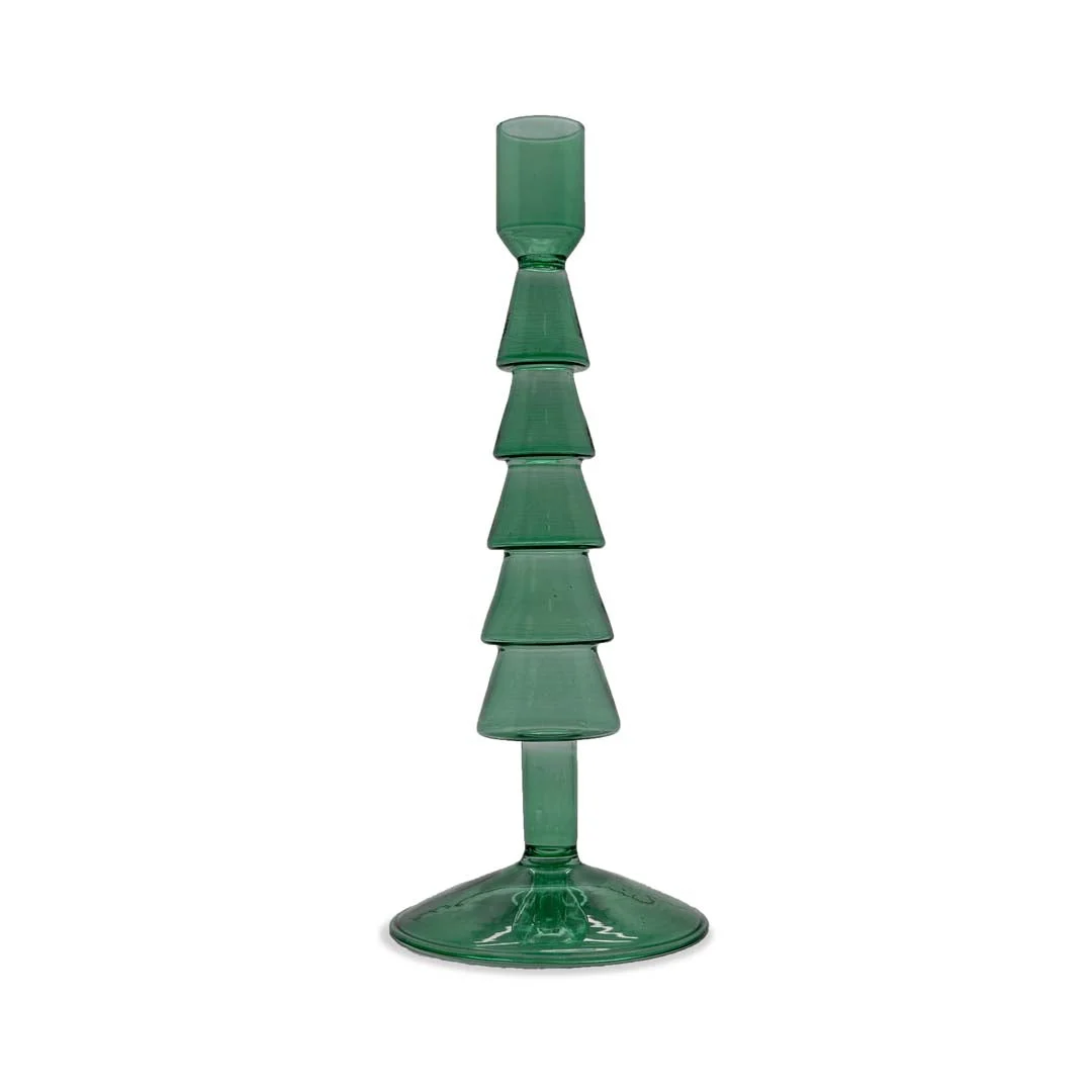 WD LifeStyle Potacandela in Vetro H 22 Cm Forma Albero di Natale Colore Verde