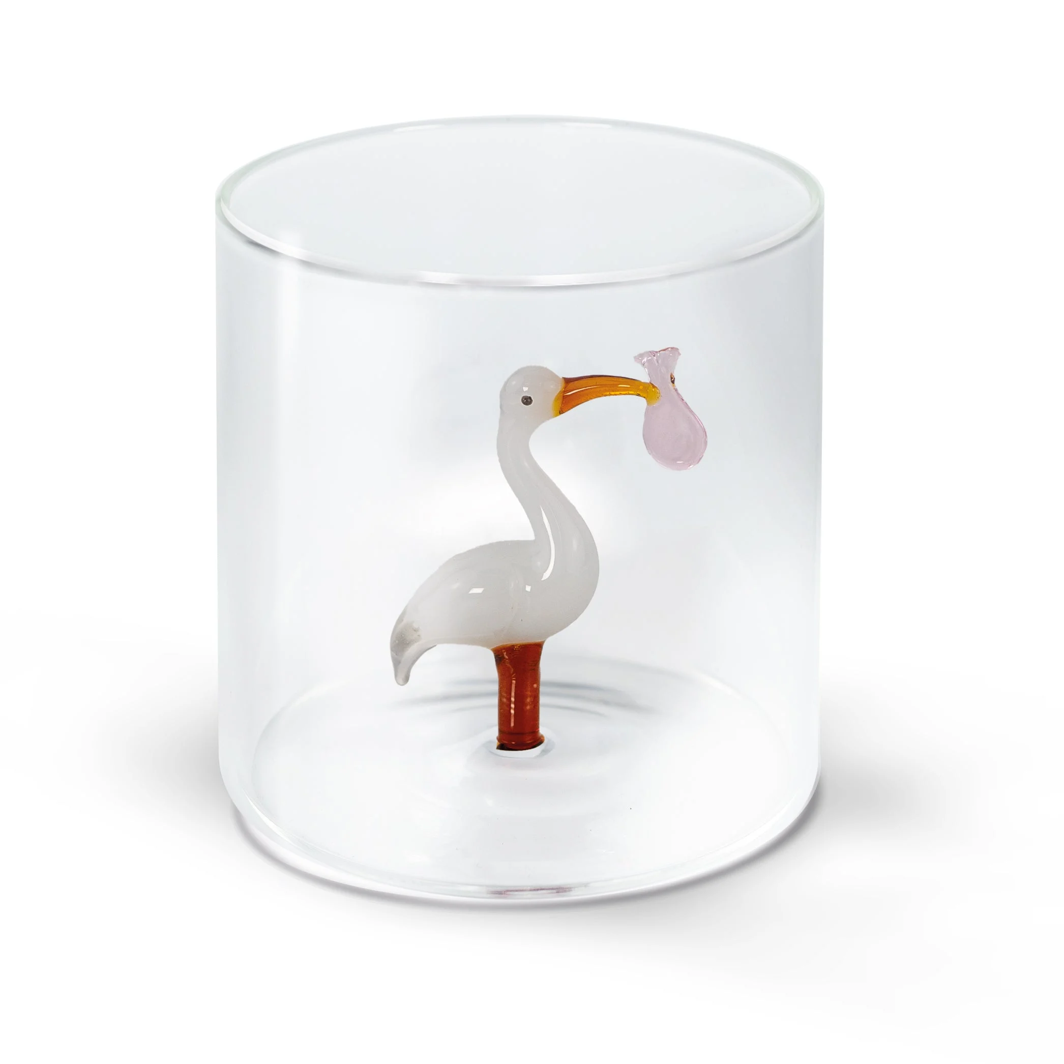 WD LifeStyle Bicchiere Vetro Borosilicato Cc 250 ml Decoro Cicogna Fagotto Rosa