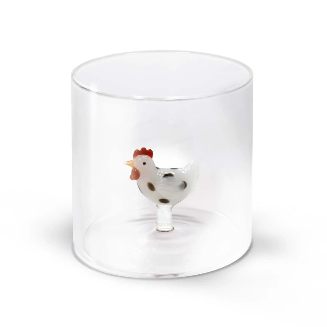 WD LifeStyle Bicchiere Vetro Borosilicato Cc 250 ml Decoro Gallina Bianca