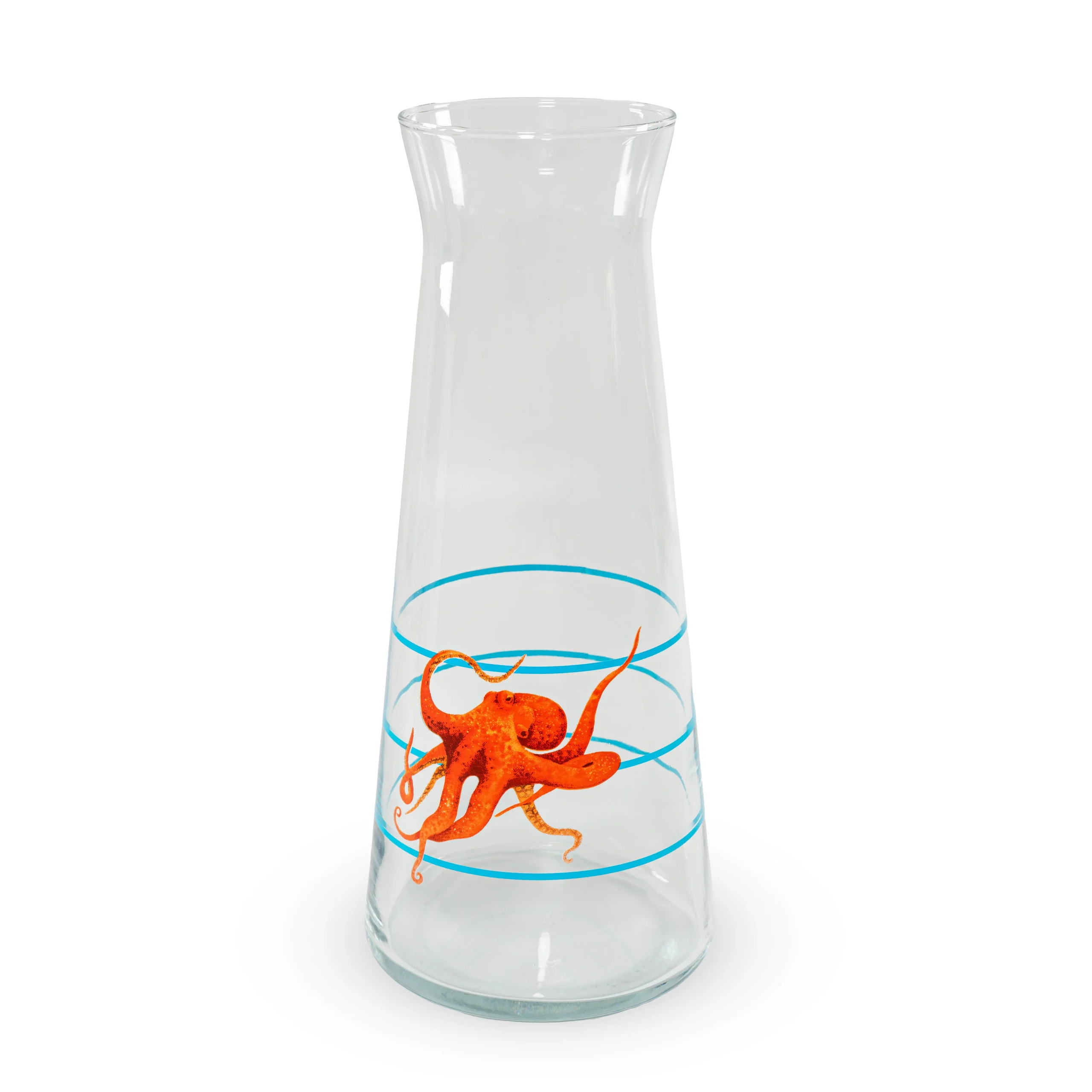 WD LifeStyle Caraffa in Vetro Decorata 1 Lt Decoro Polipo su Rughe Azzurre