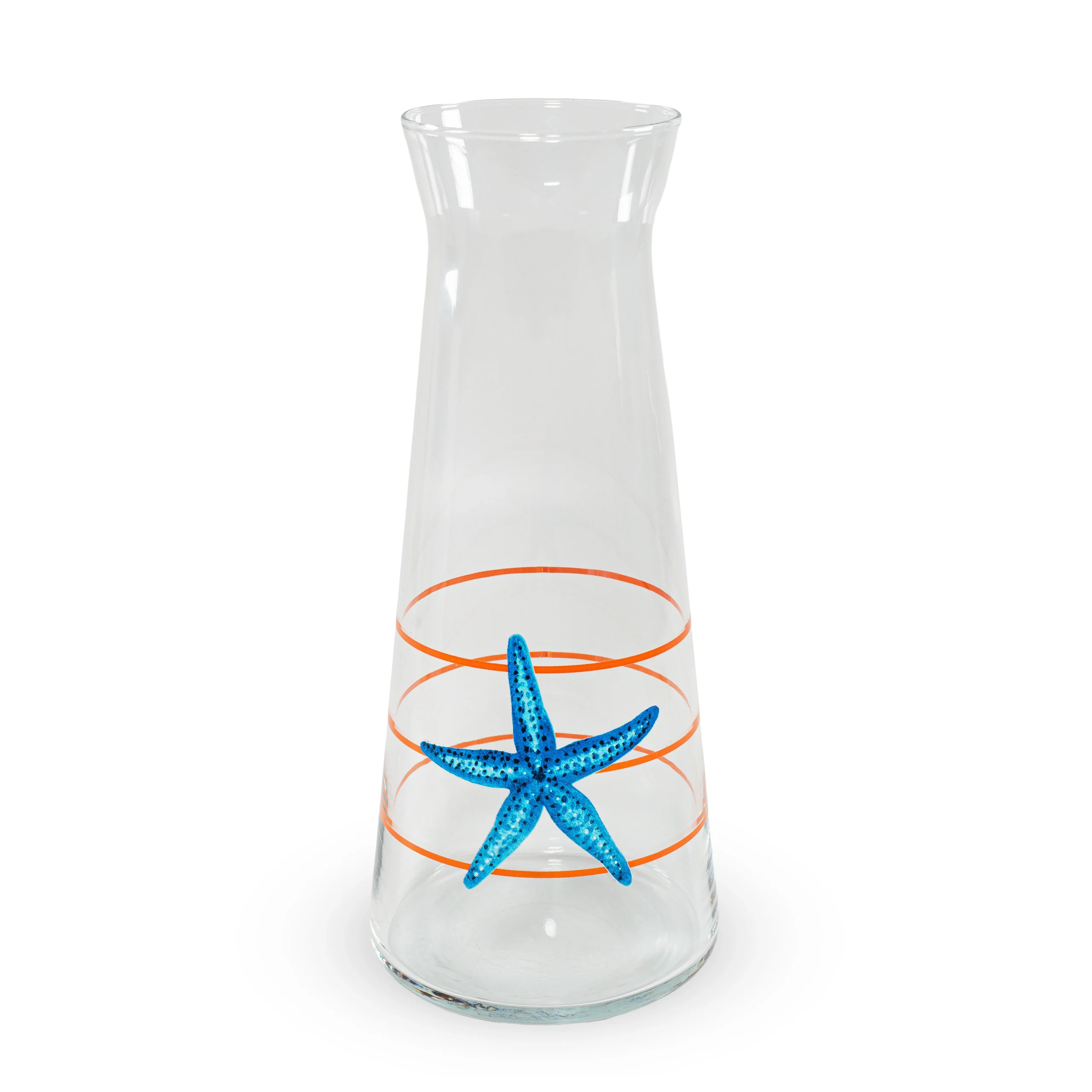 WD LifeStyle Caraffa in Vetro Decorata 1 Lt Decoro Stella Marina si Righe Arancioni