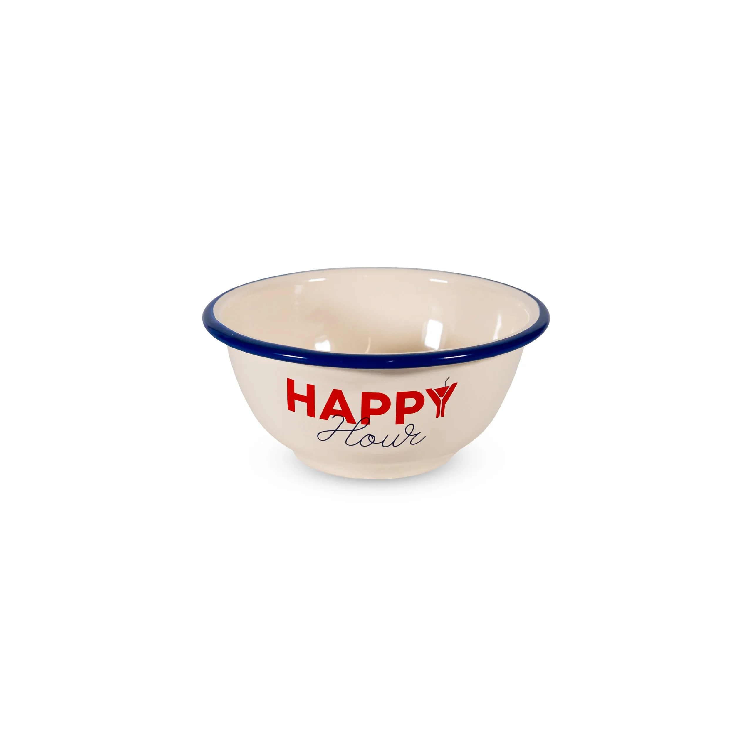 WD LifeStyle Ciotola in Latta Smaltata D 14 Cm H 6,5 Cm  Scritta "Happy Hour"