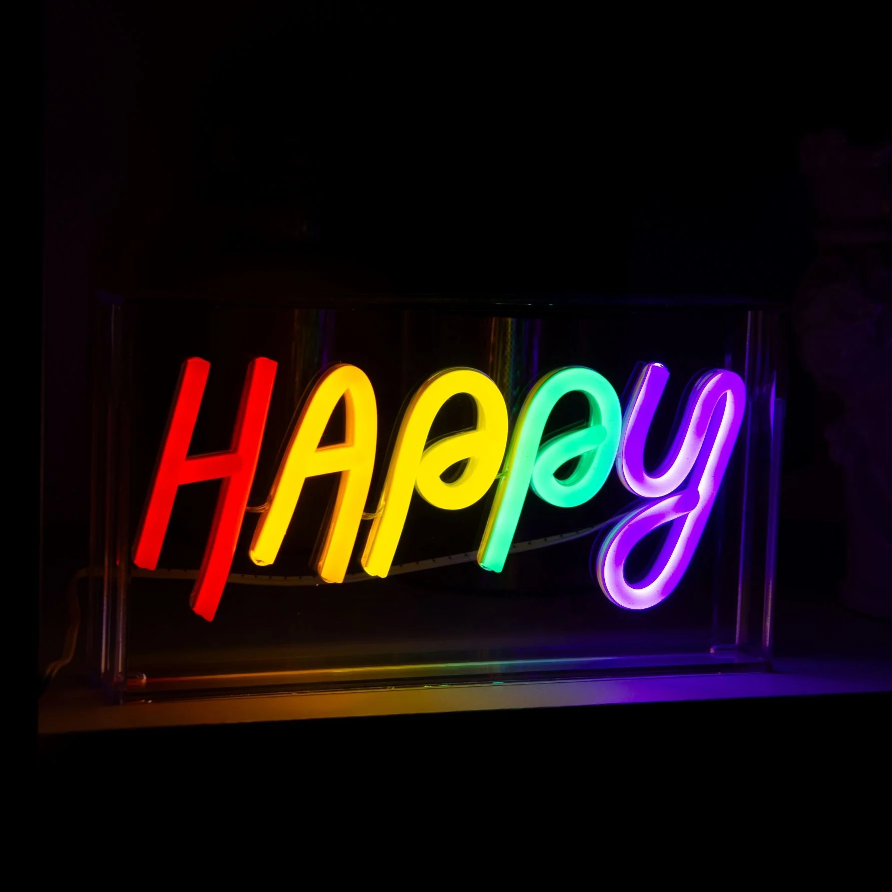 WD LifeStyle Insegna Neon con Cornice in Plexiglass 23 x 13 Cm Decoro Happy