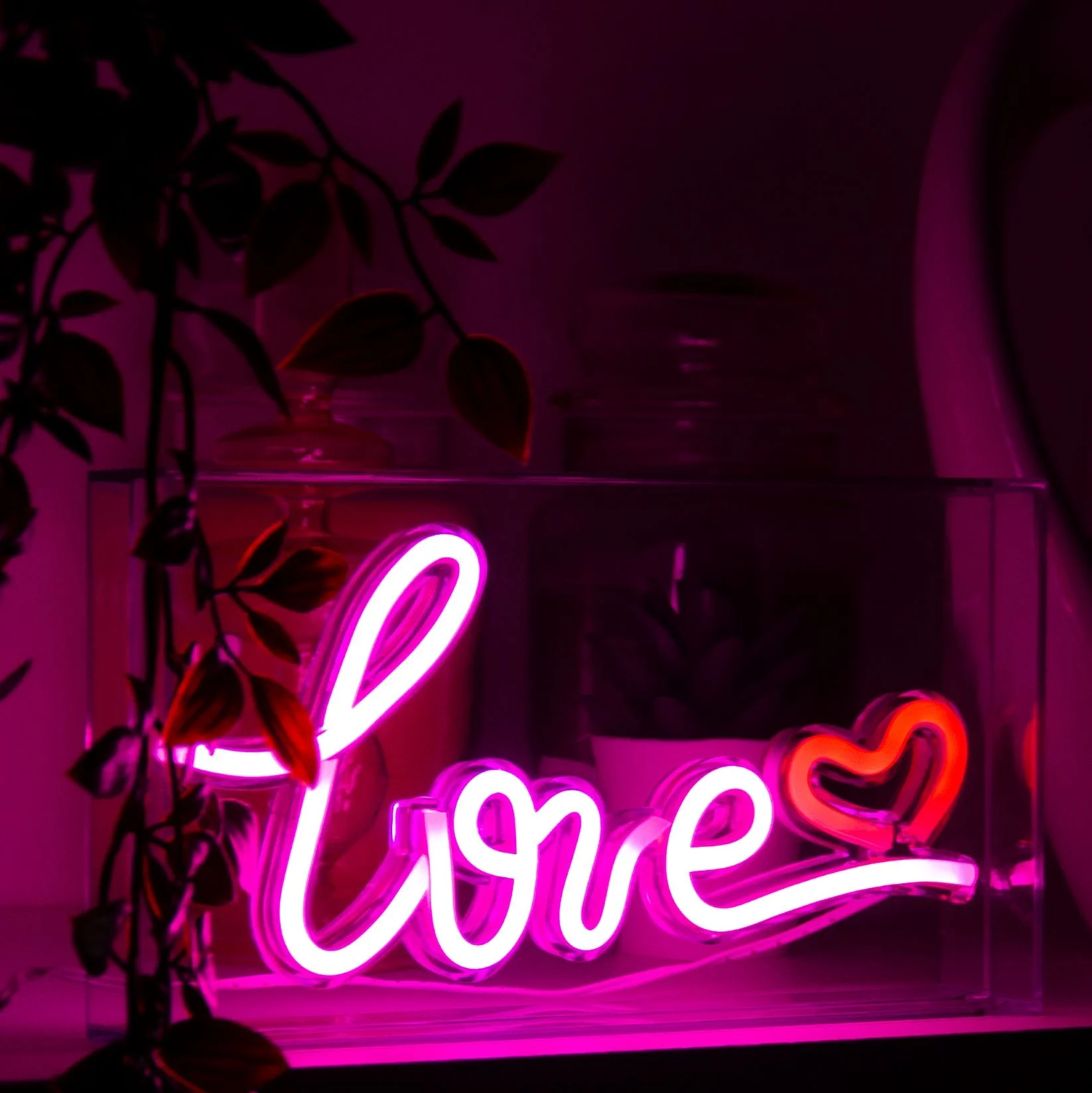 WD LifeStyle Insegna Neon con Cornice in Plexiglass 23 x 13 Cm Decoro Love