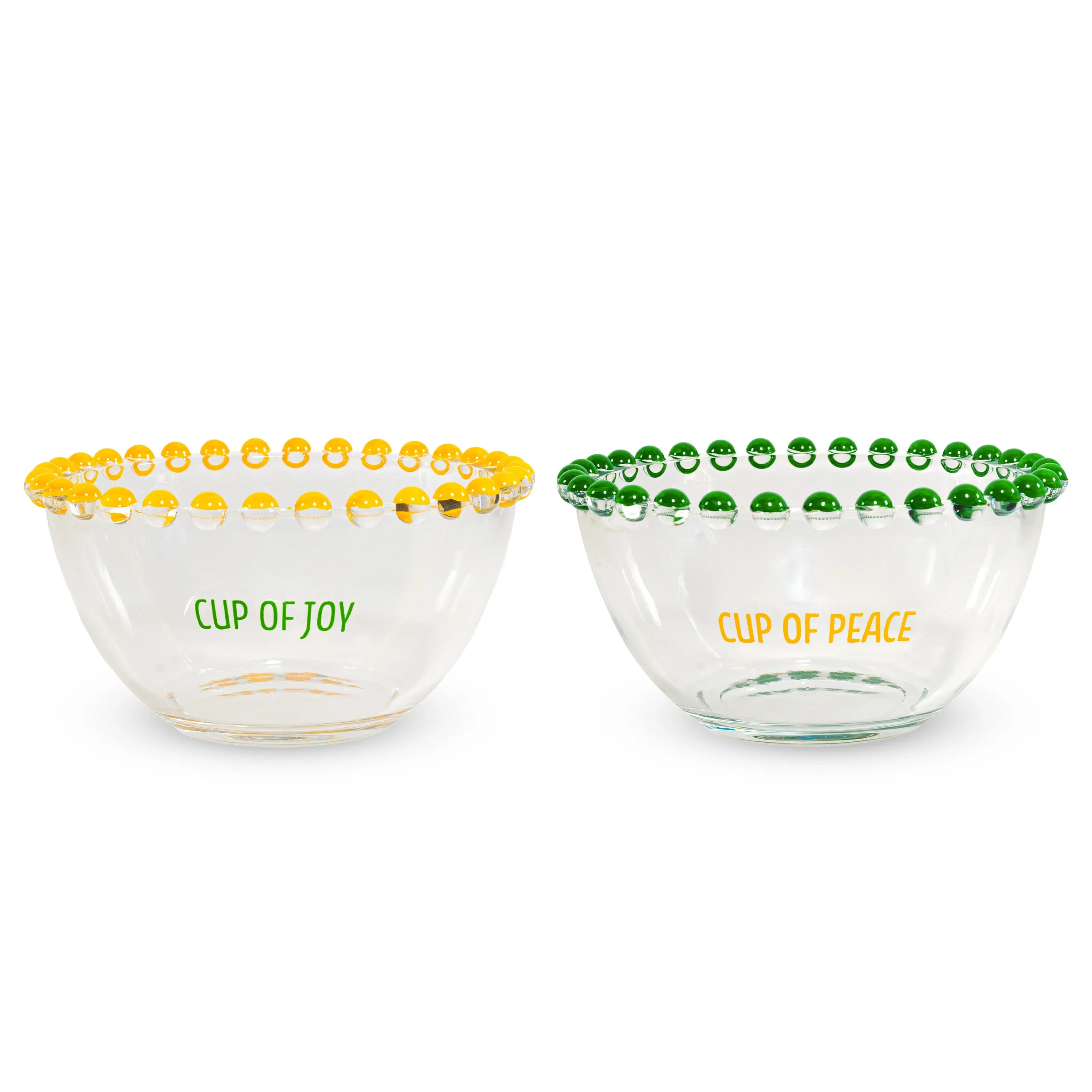 WD LifeStyle Set 2 Ciotole 500 Ml in Vetro Decorazione "Cup of joy" e "Cup of peace" Giallo Verde