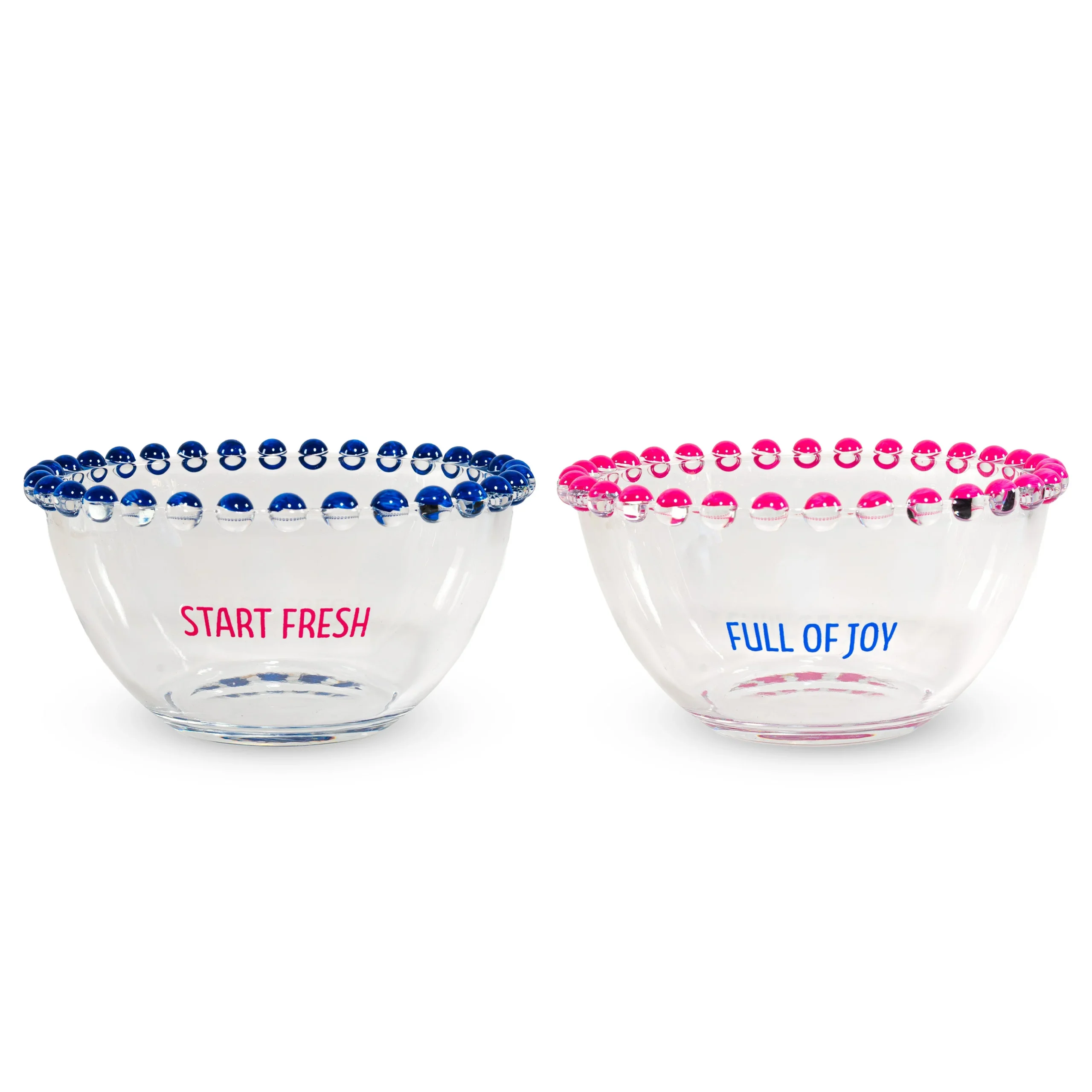 WD LifeStyle Set 2 Ciotole 500 Ml in Vetro Decorazione "Start fresh" e "Full of joy" Rosa Blu