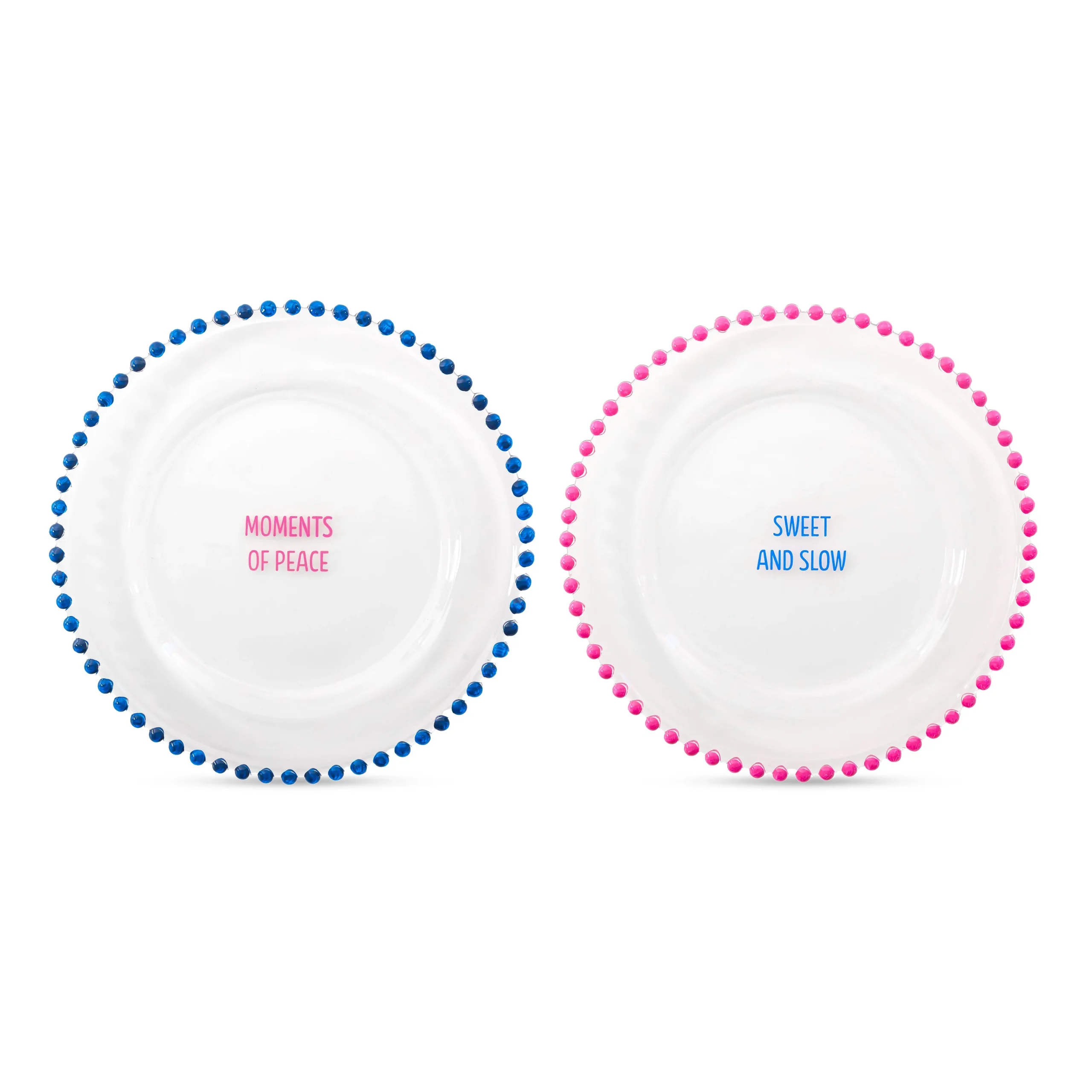 WD LifeStyle Set 2 Piattini D 19,5 Cm in Vetro Decorazione "Moments of peace" e "Sweet and slow" Rosa Blu