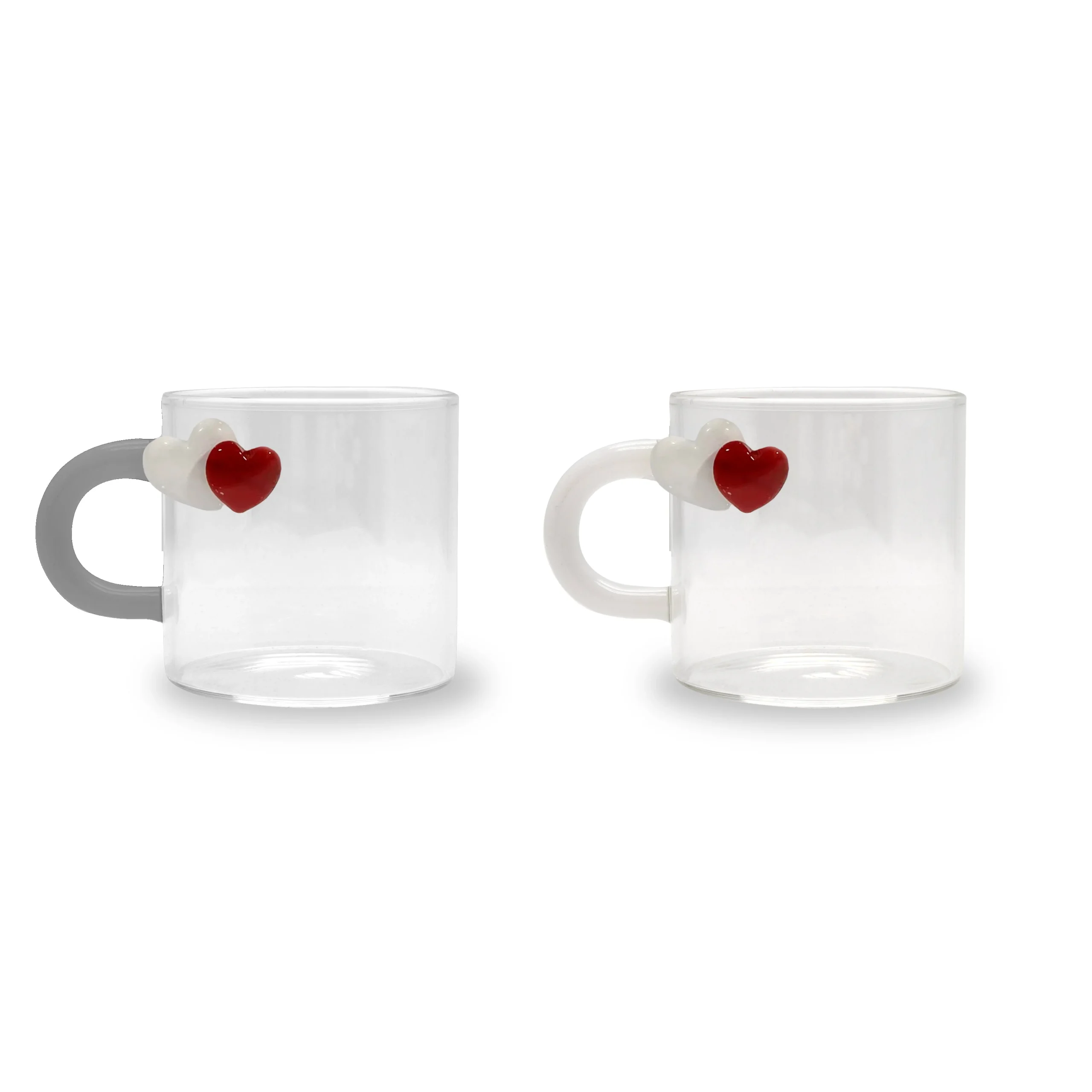 WD LifeStyle Set 2 Tazzine Caffè Vetro Borosilicato 130 Ml Decoro Cuori