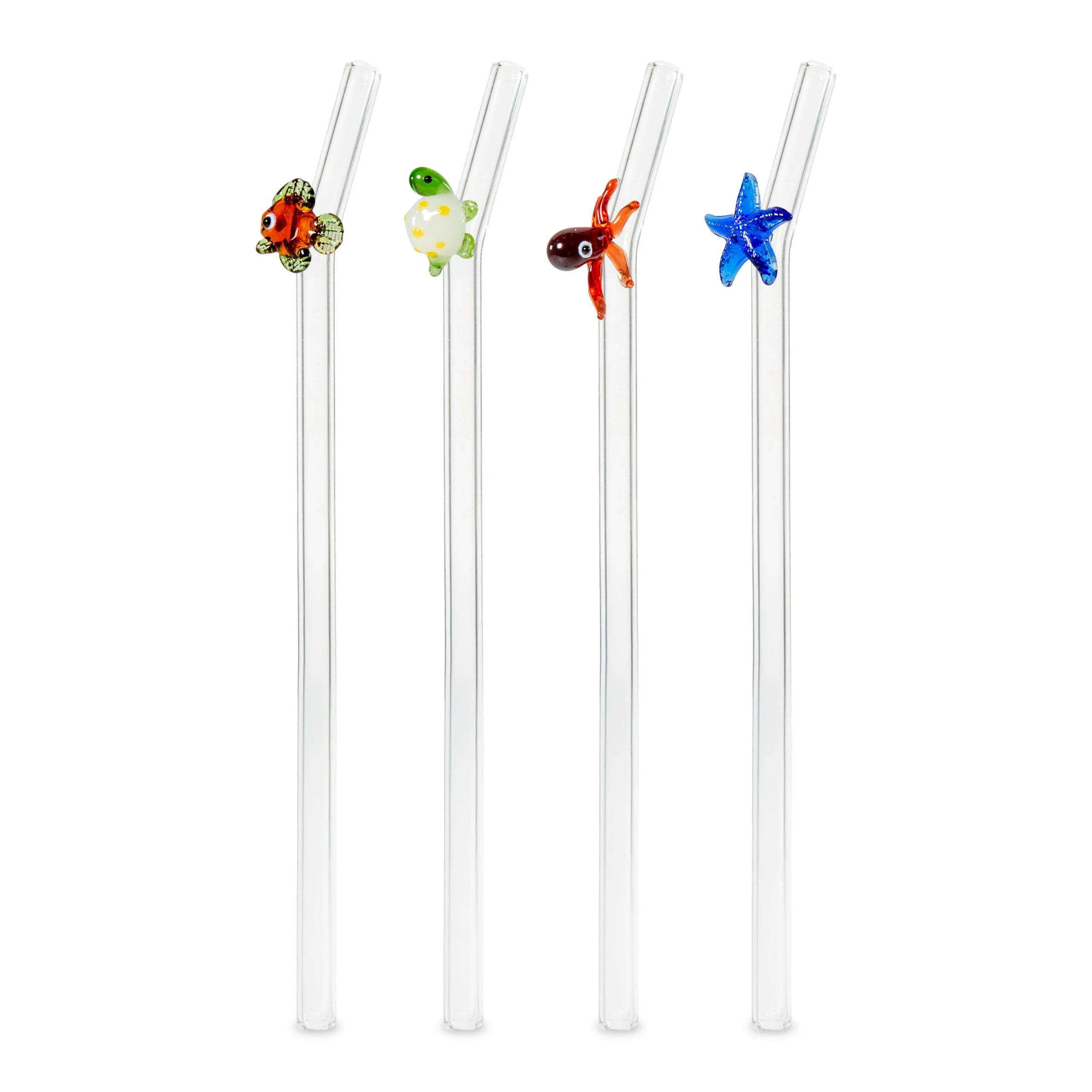 WD LifeStyle Set 4 Cannucce in Vetro Scovolino Decoro Animali Marini