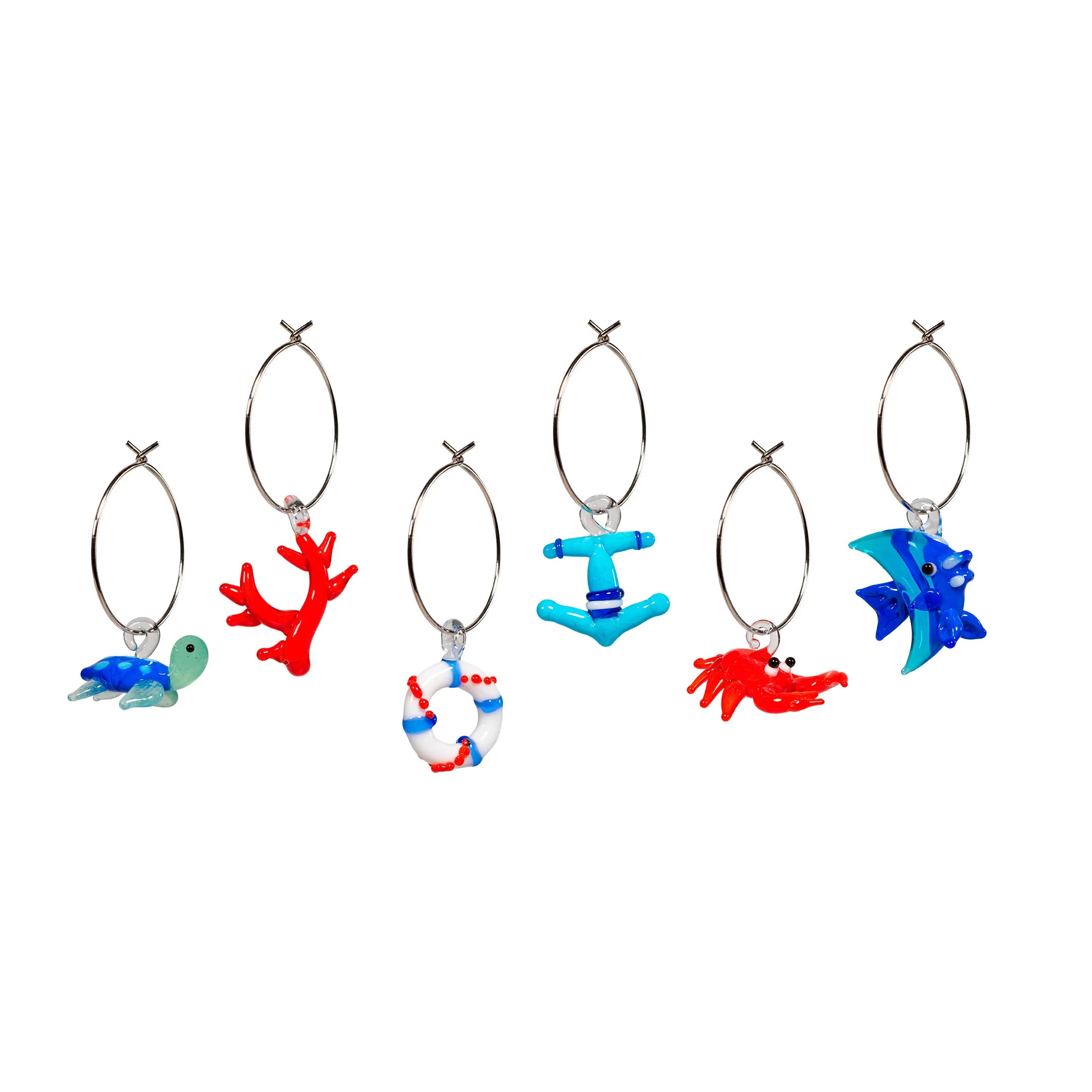 WD LifeStyle Set 6 Anellini Segnaposto Vetro Colorato Decoro Animali Marini
