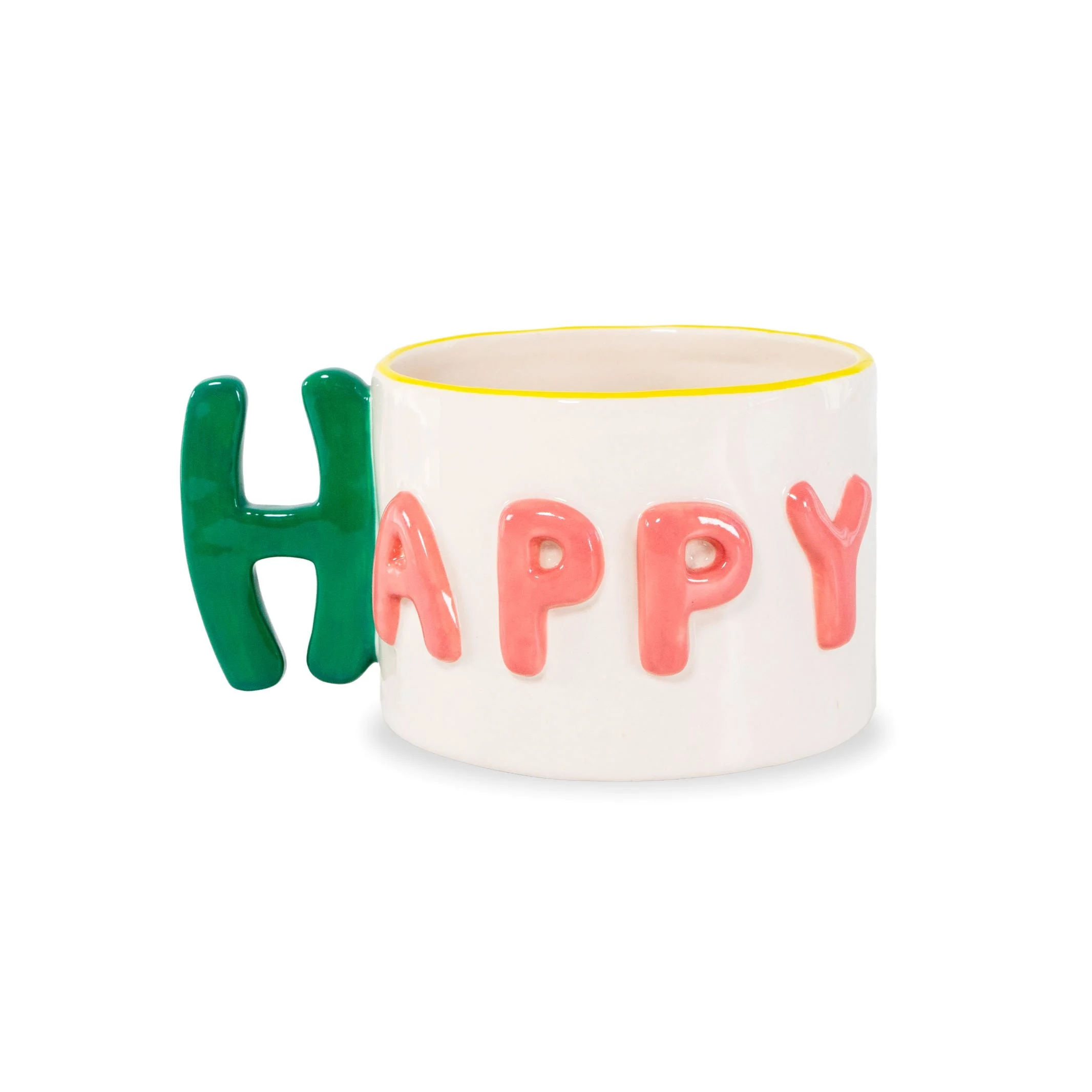 WD LifeStyle Tazza Colazione in Stoneware 440 Ml Decoro Happy Verde Rosa