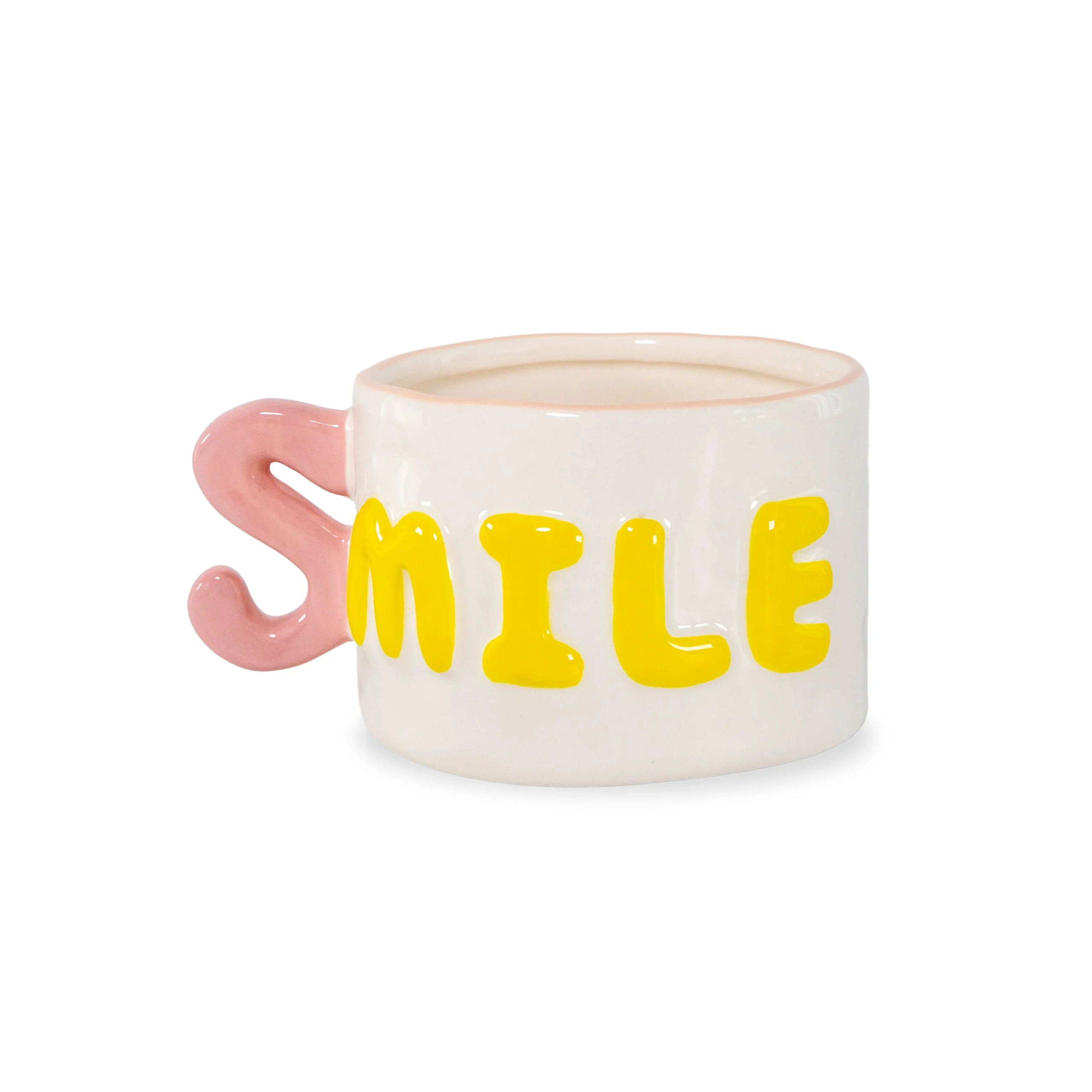 WD LifeStyle Tazza Colazione in Stoneware 440 Ml Decoro Smile Giallo Rosa