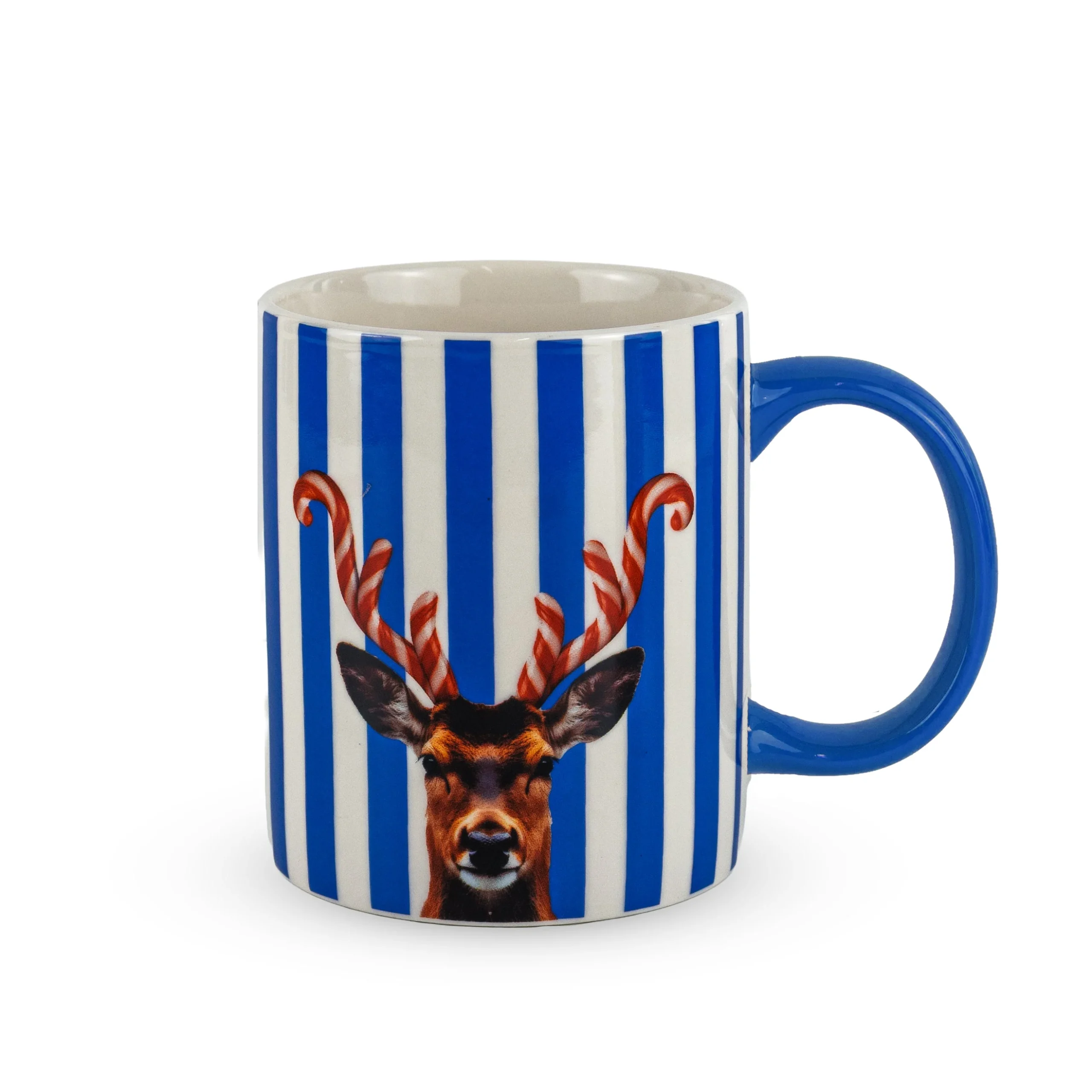WD LifeStyle Tazza New Bone China 330 Ml Decoro Corna Candy Cane Blu Natale