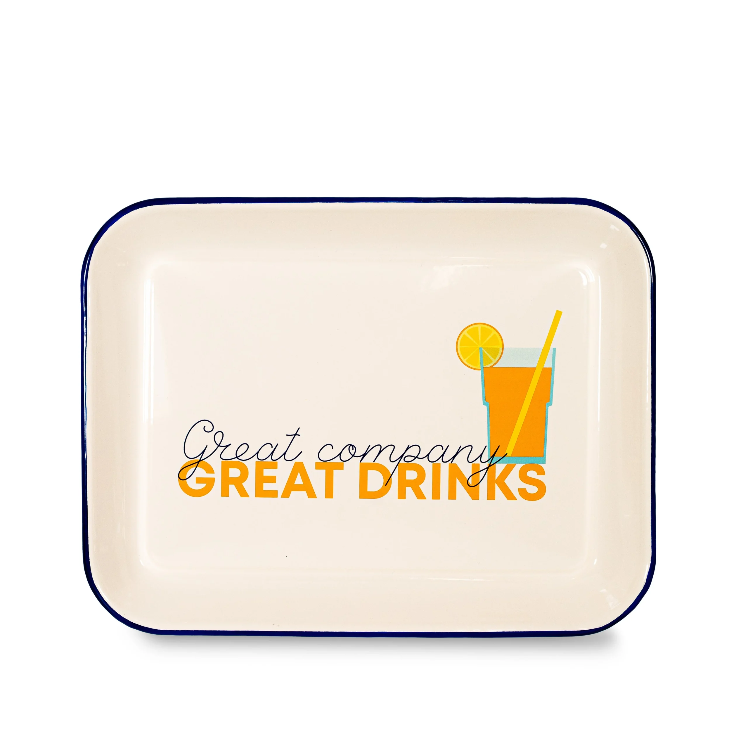 WD LifeStyle Vassoio in Latta Smaltata 34 x 25,5 Cm Decoro "Great company, great drinks"