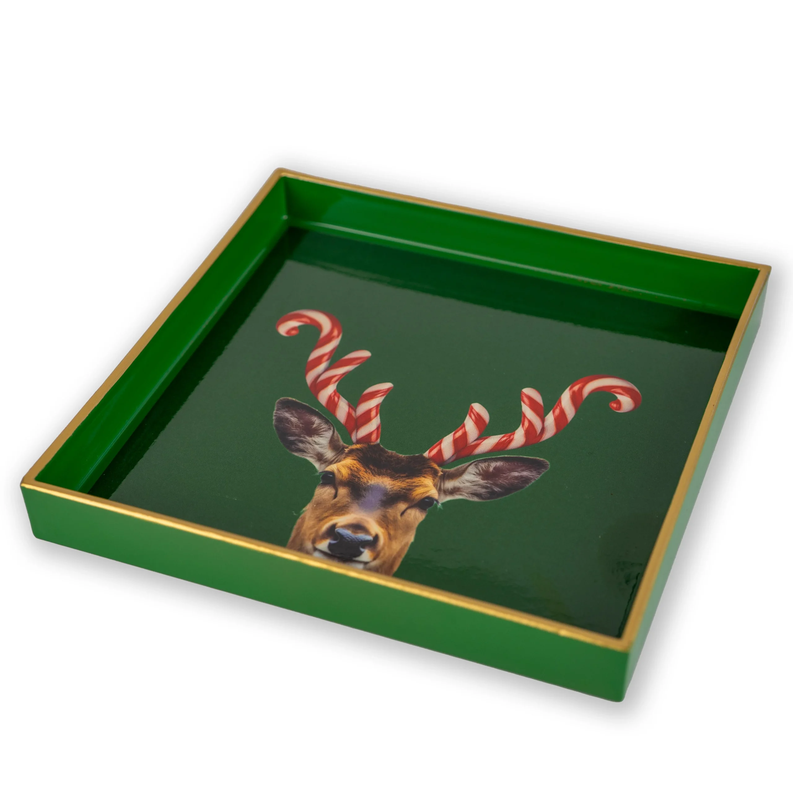 WD LifeStyle Vassoio Svuota Tasche Quadrato 20 x 20 Cm Decoro Corna Candy Cervo Natale