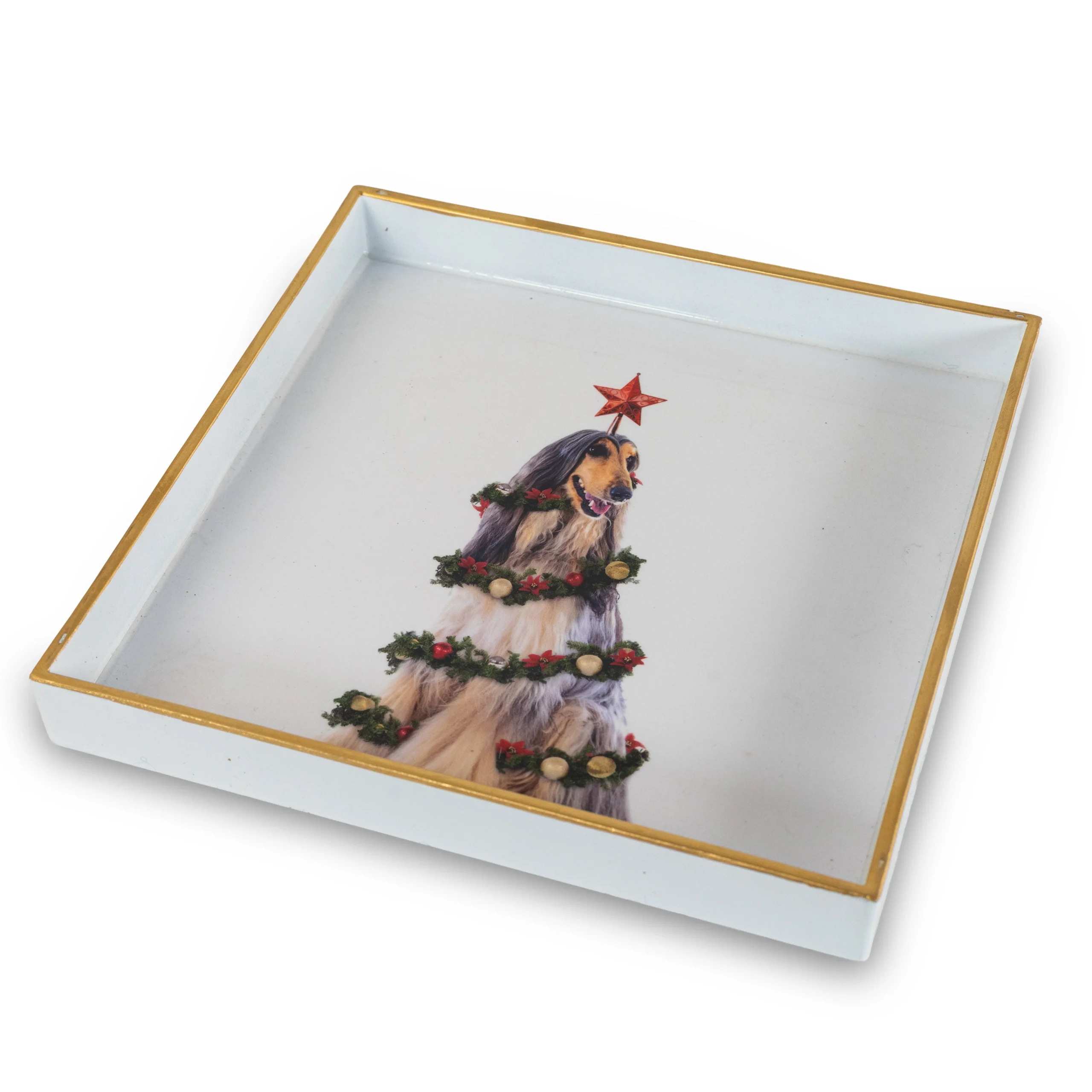 WD LifeStyle Vassoio Svuota Tasche Quadrato 20 x 20 Cm Decoro Levriero Natalizio