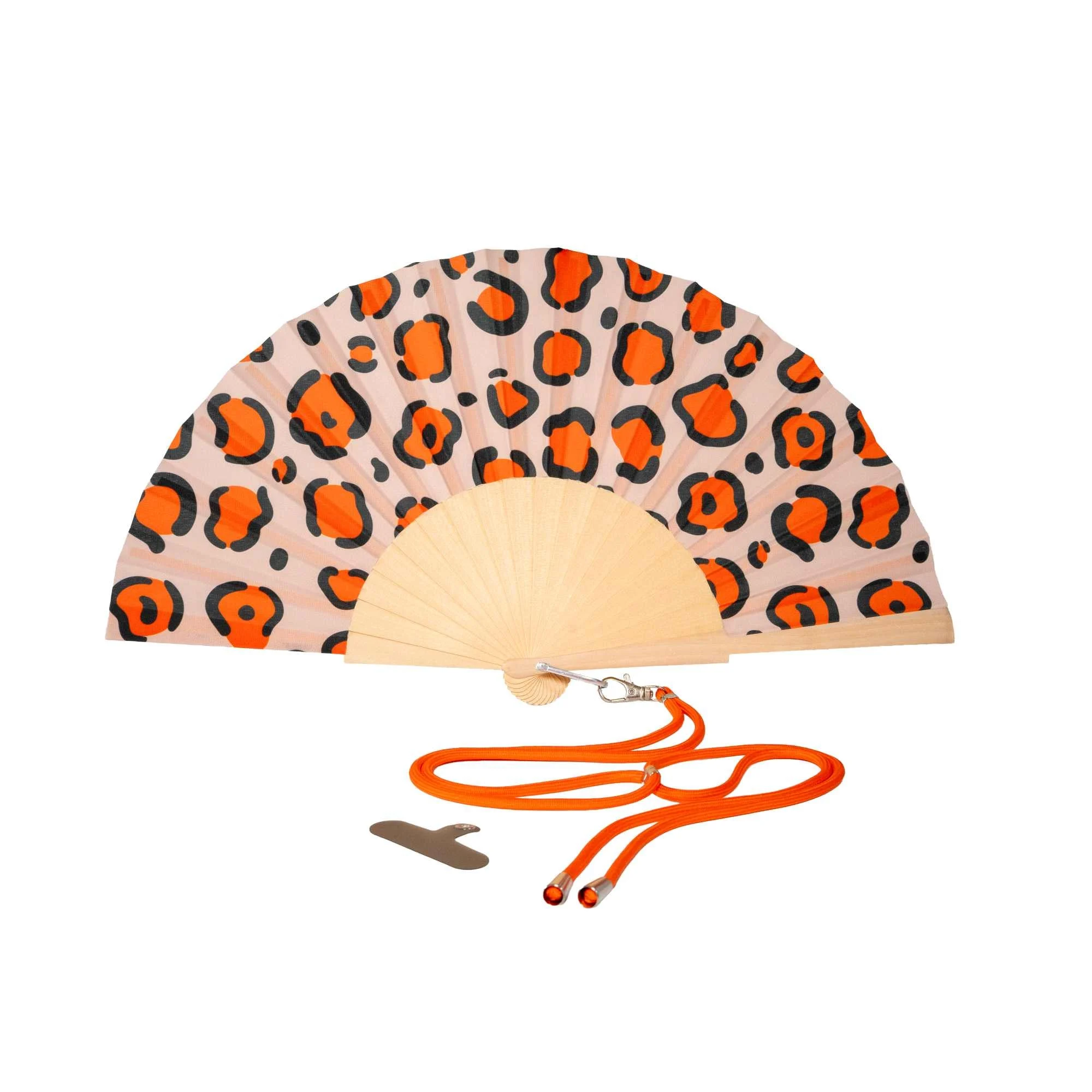 WD LifeStyle Ventaglio in Legno e Tessuto Decoro Leopardato Rosso Beige