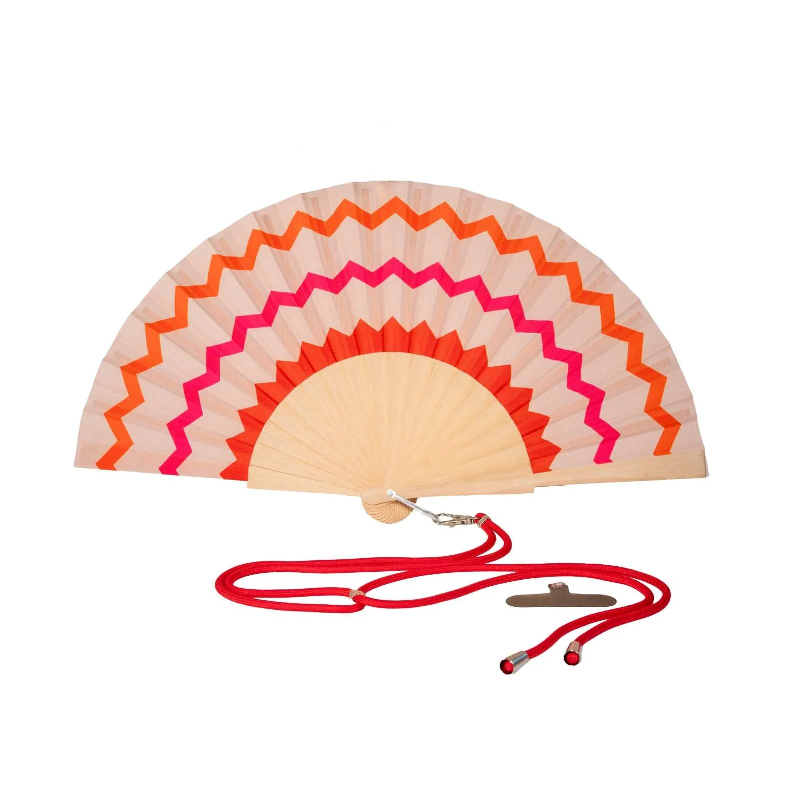 WD LifeStyle Ventaglio in Legno e Tessuto Decoro Zig Zag Arancione Rosa