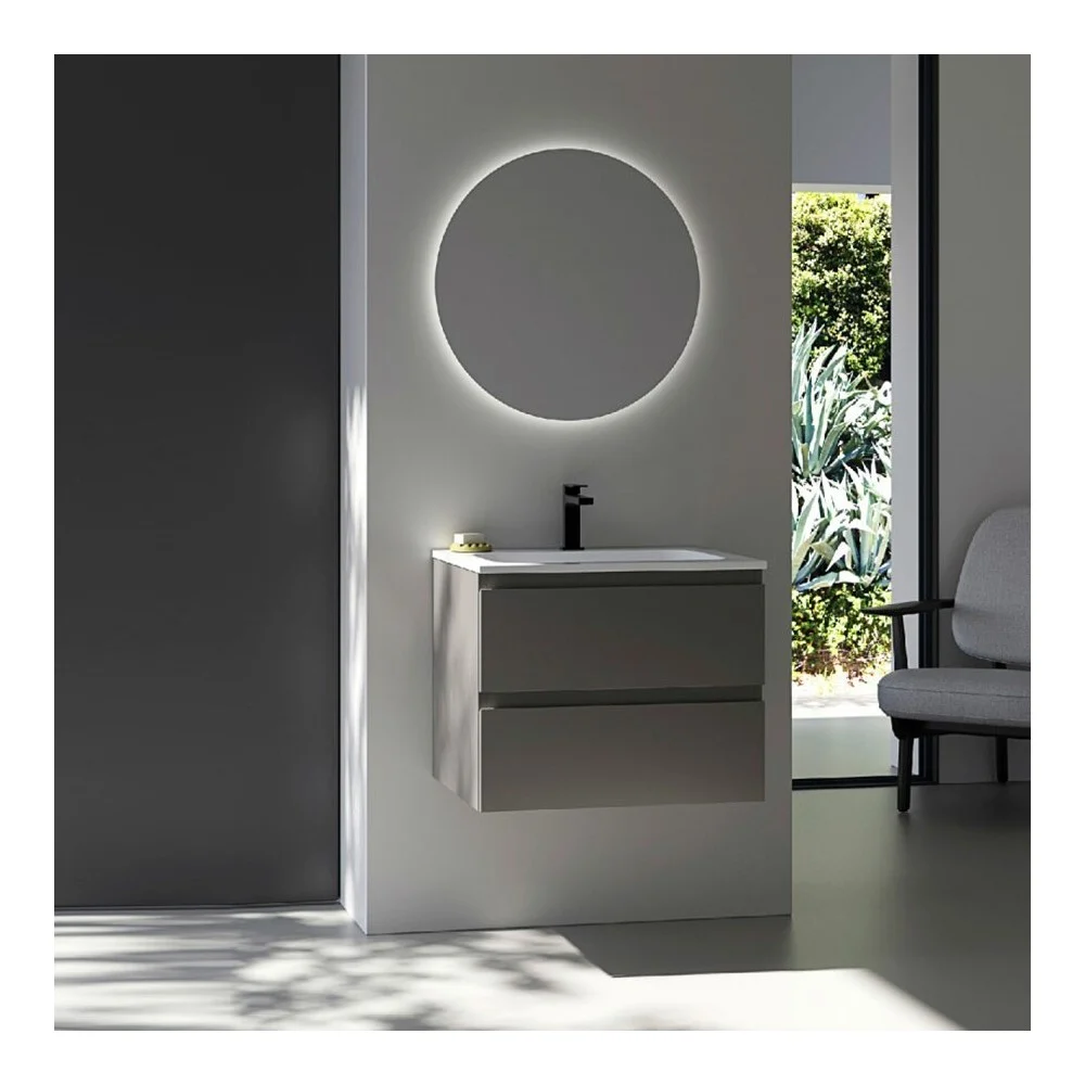 Kios bagno Pandora 60 composizione bagno con due cassetti top integrato specchio rotondo
