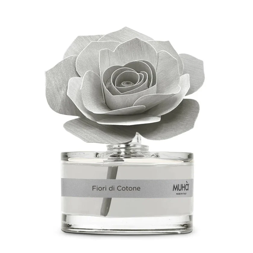Muhà Profumatore Diffuser Rosa Grigia Bomboniera Fiori di Cotone 50 Ml