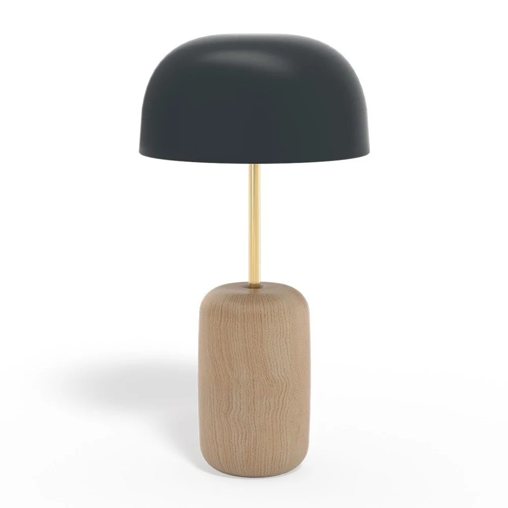 Lampada da tavolo Nina, stelo in ottone e paralume grigio ardesia