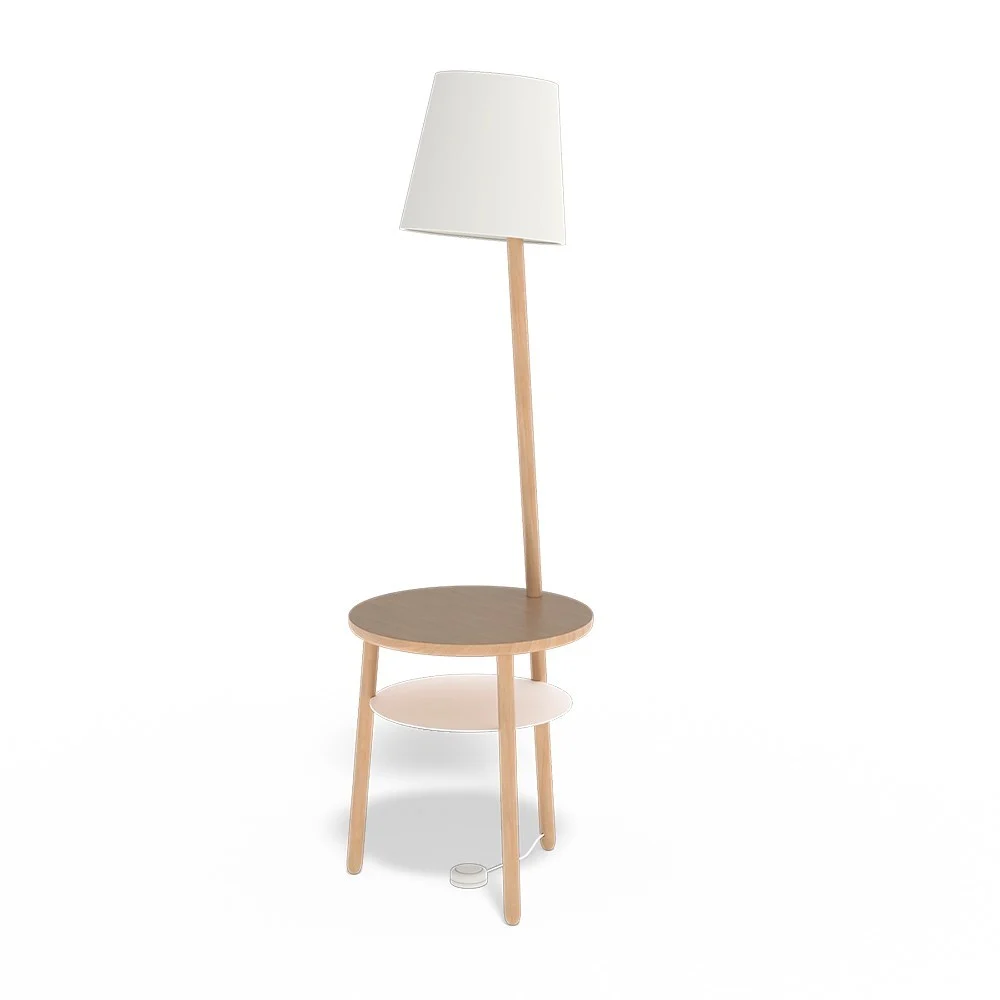 Lampada gueridon Josette, rovere naturale, paralume bianco