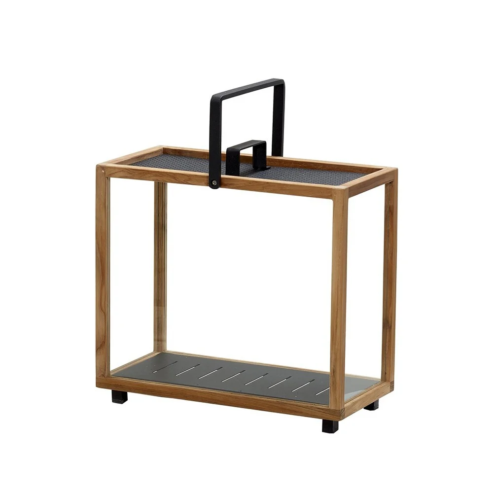 Lanterna rettangolare faro in teak e alluminio nero