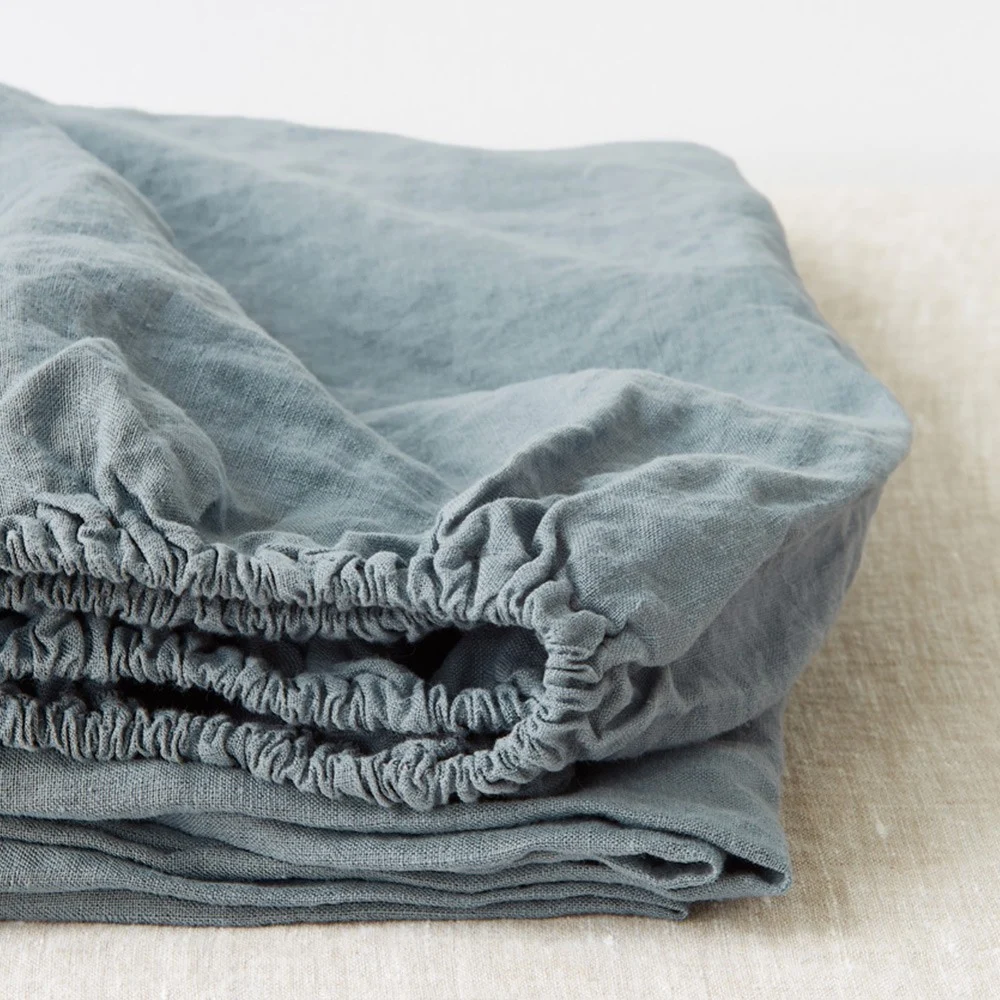 Lenzuolo con angoli in lino blu nebbia